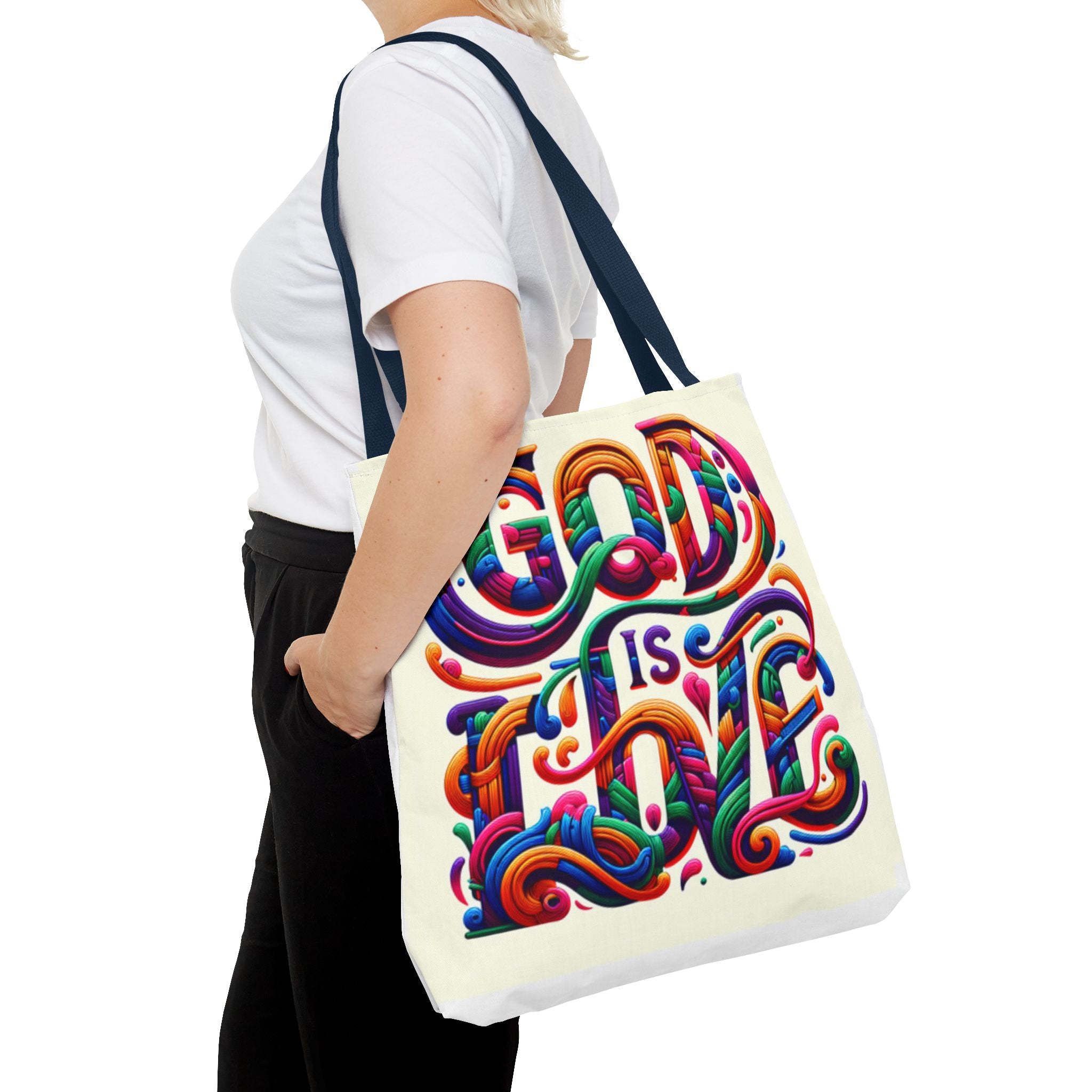 God is Love Colorful Tote Bag, Christian Tote, Faith Tote
