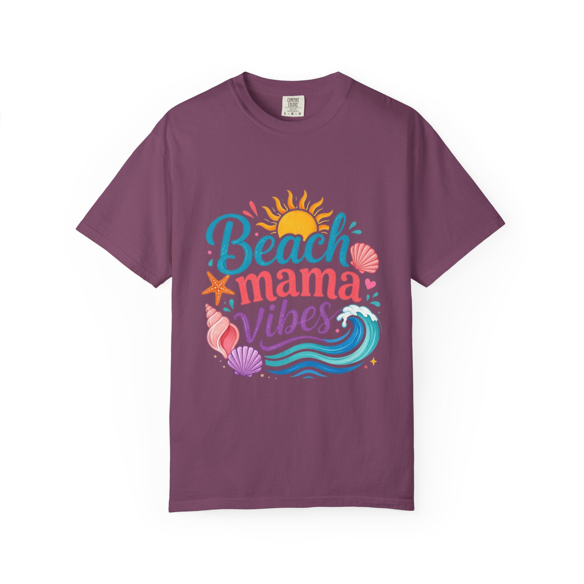 Beach Mama T-Shirt — Women's Coastal Mom Tee with colorful ocean-themed graphic design.