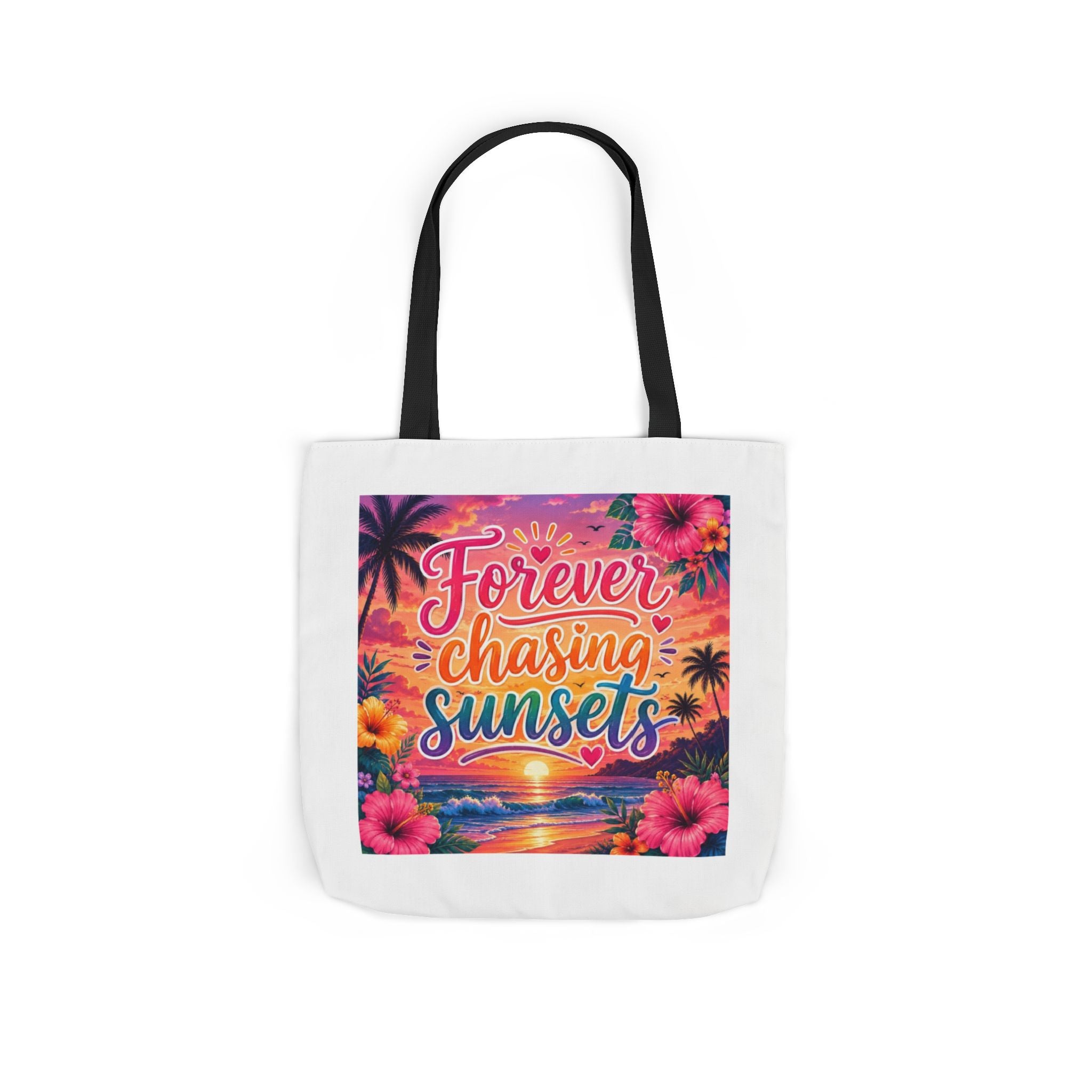 Forever Chasing Sunsets Canvas Tote — Beach Sunset Tote Bag with Colorful Straps