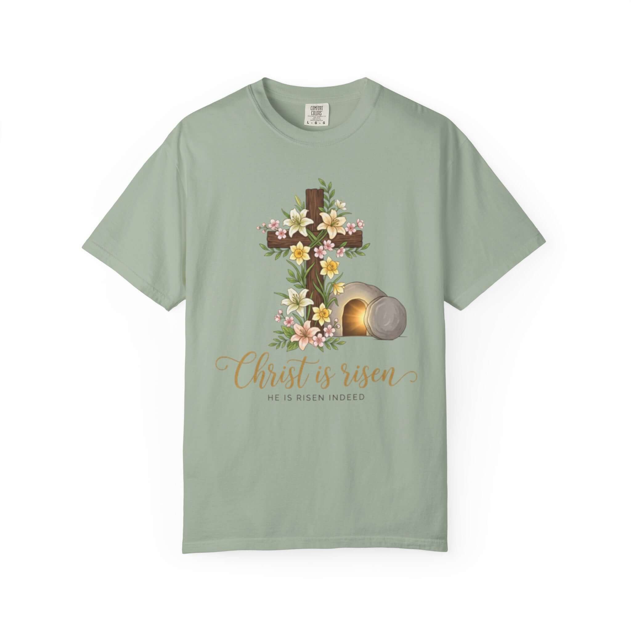 Infant apparel T Shirt sage green Floral Cross & Empty Tomb Christian Tee