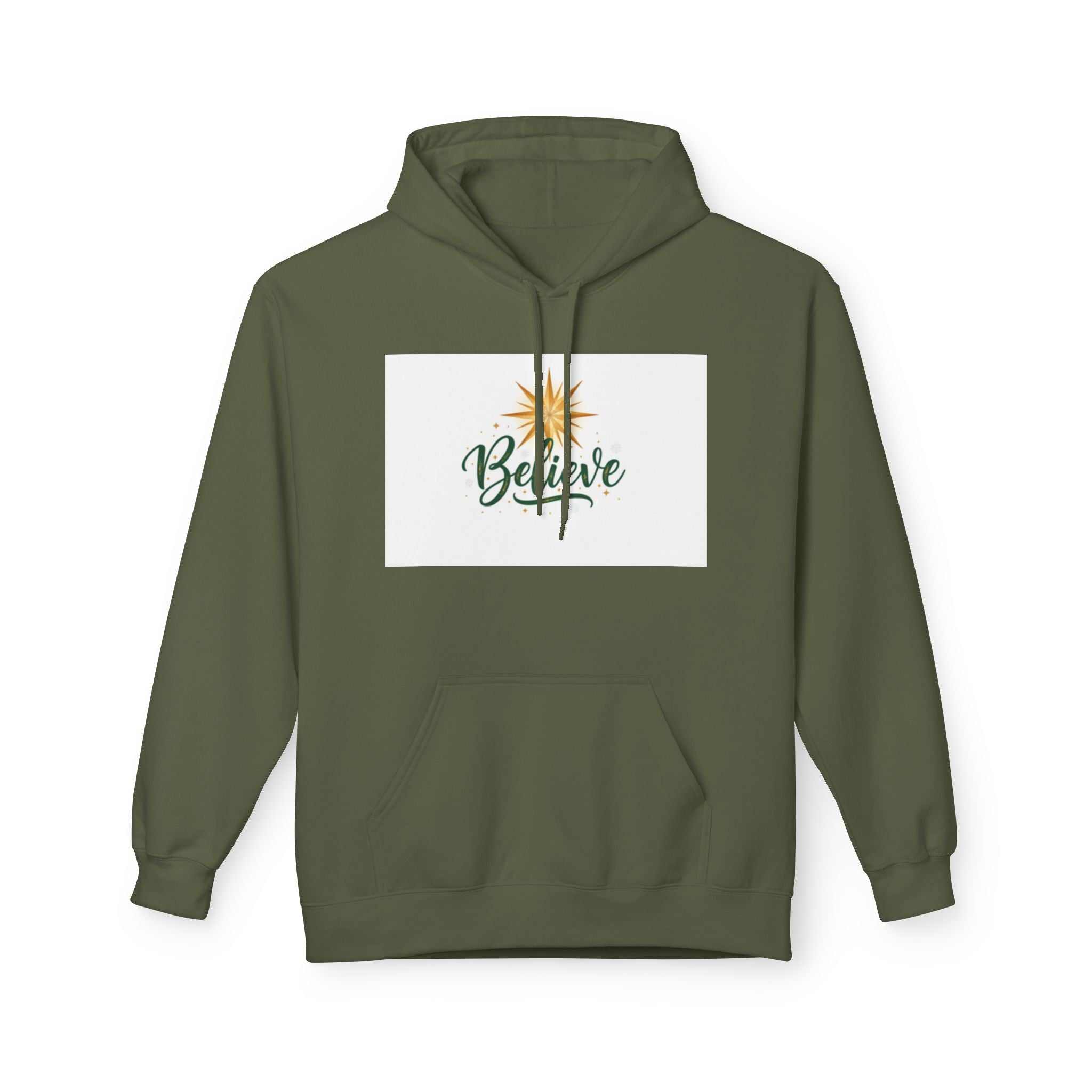Christian sweatshirt midweight fleece hoodie with jersey-lined hood and front pouch pocket, cozy holiday design