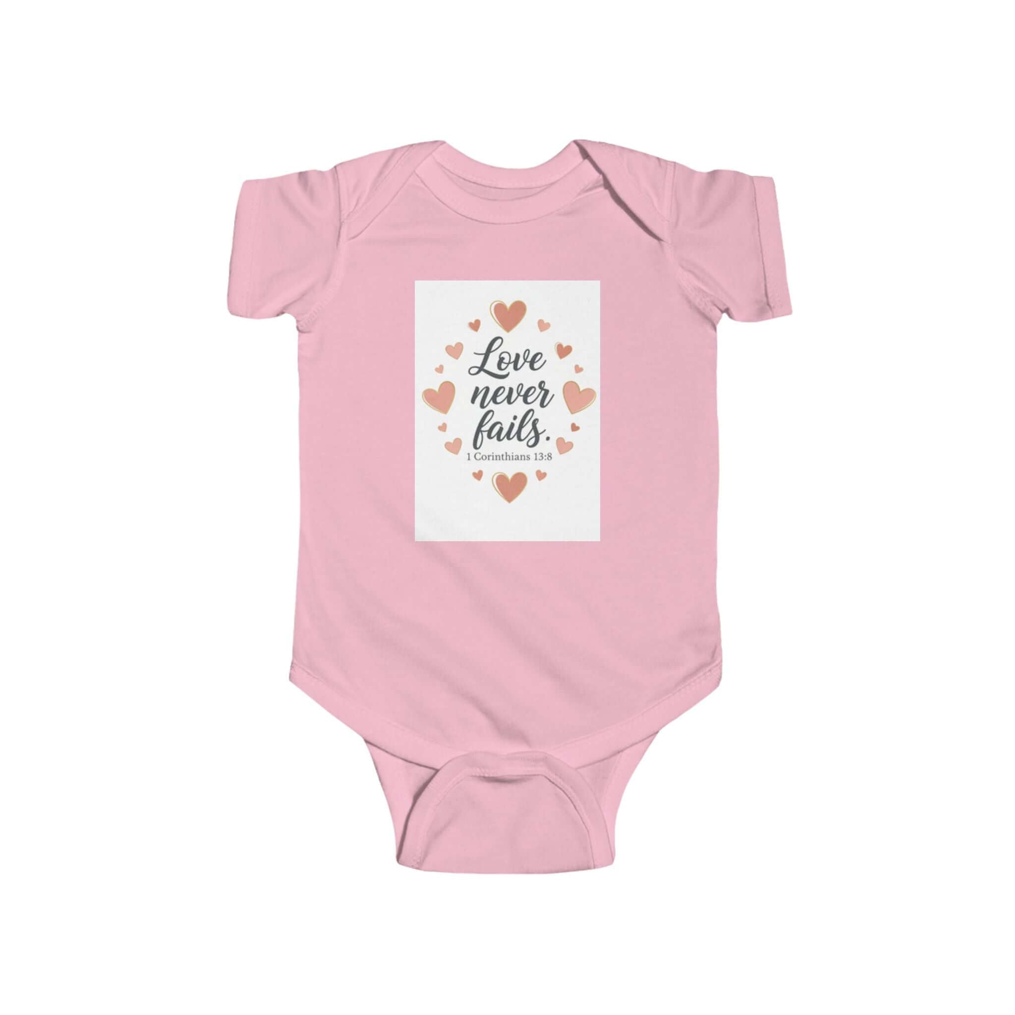 Infant Apparel pink Onesie with Inspirational Christian Message