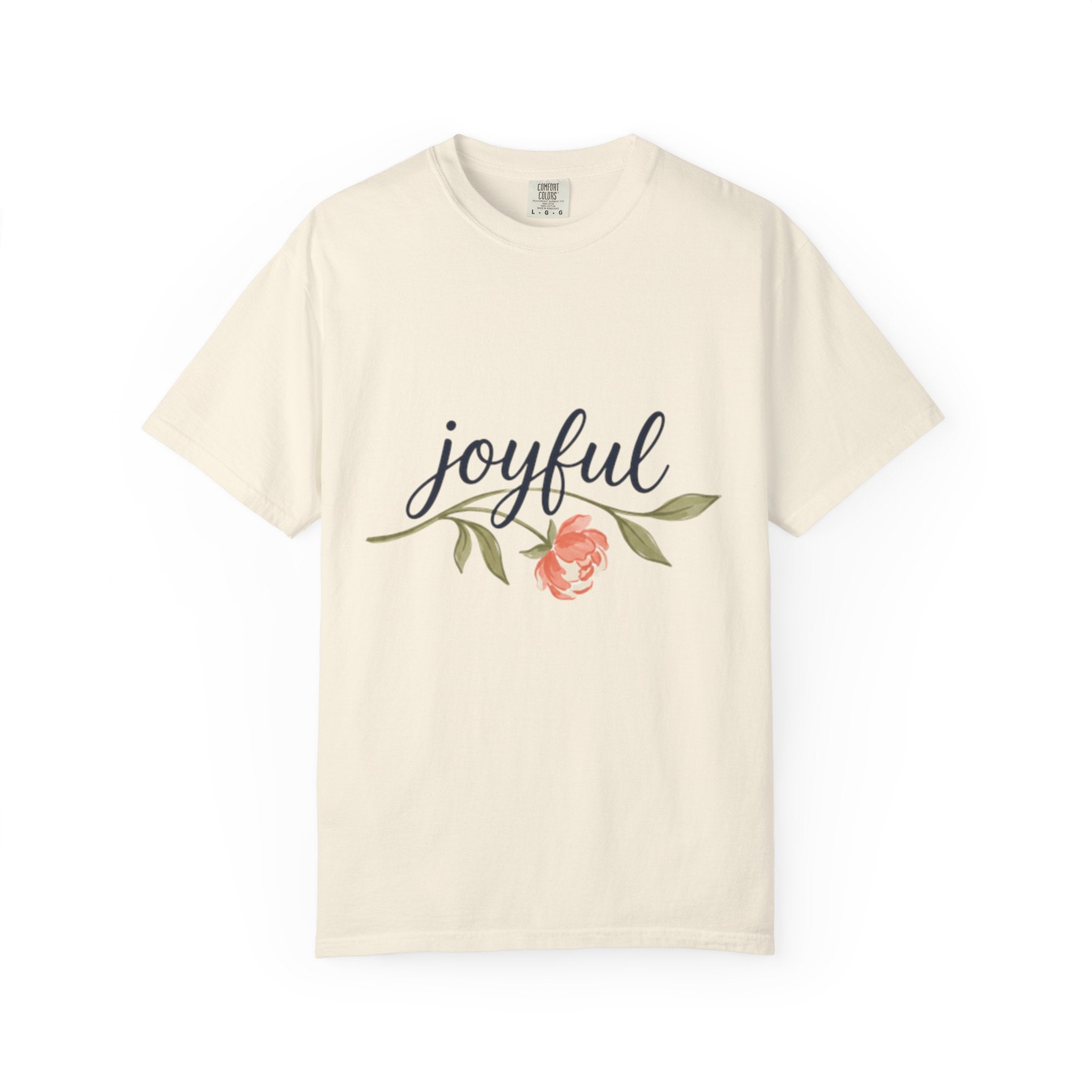 Joyful Flower T-Shirt for Women featuring a floral design and the word 'joyful' in stylish lettering.