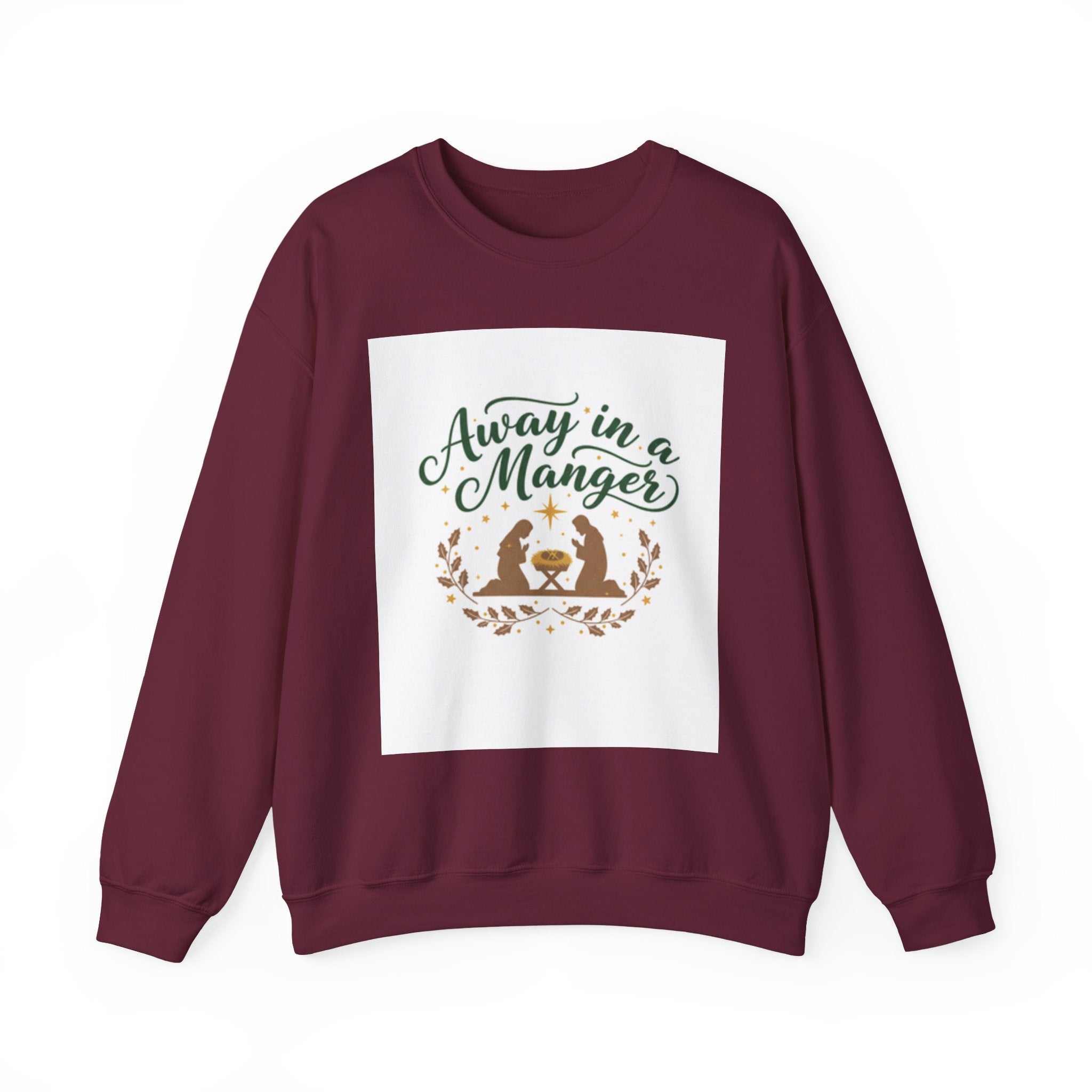 christian sweatshirt — "Away in a Manger" Nativity Crewneck - faithcovenant