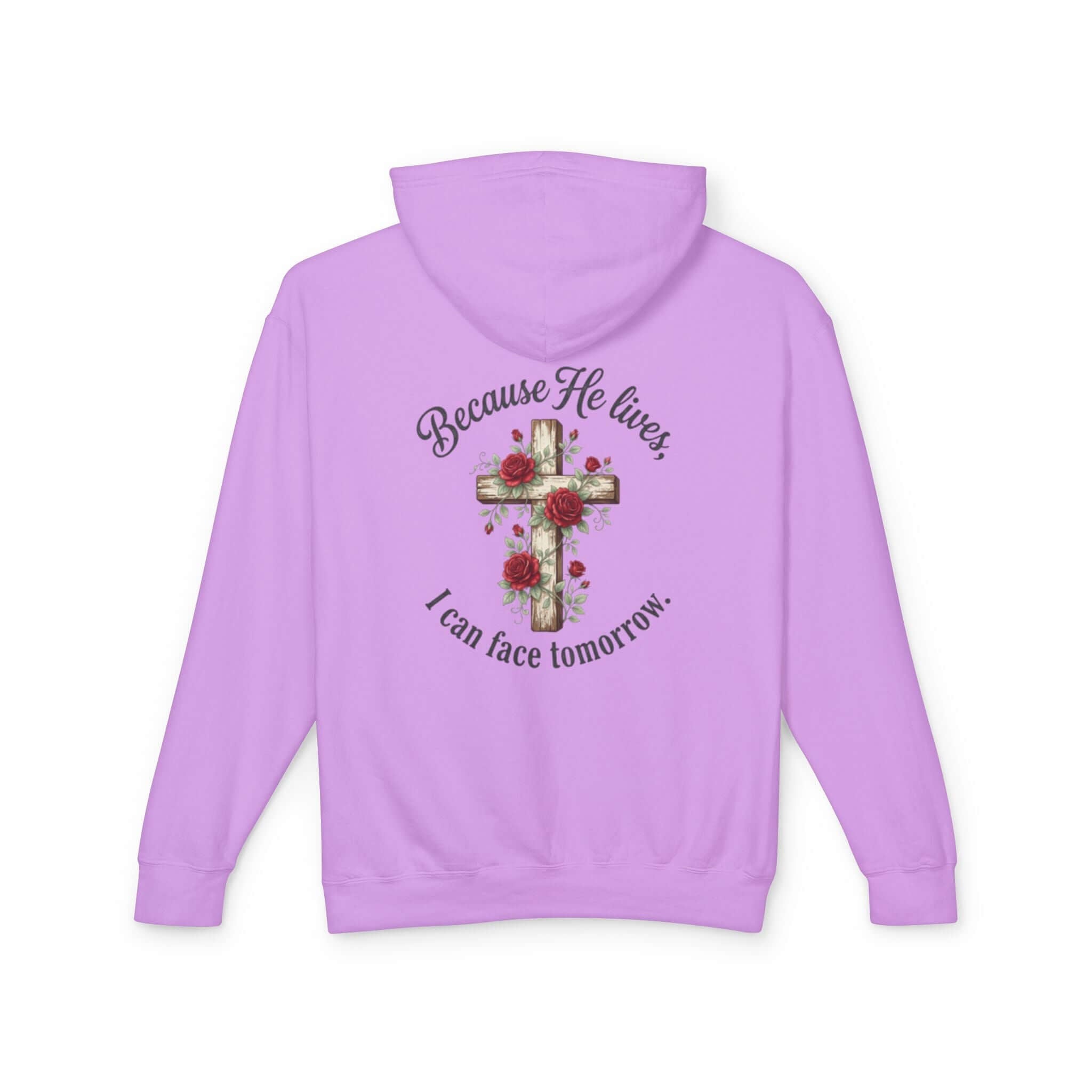 Christian sweatshirt featuring a purple cross design, perfect for casual wear and expressing faith.