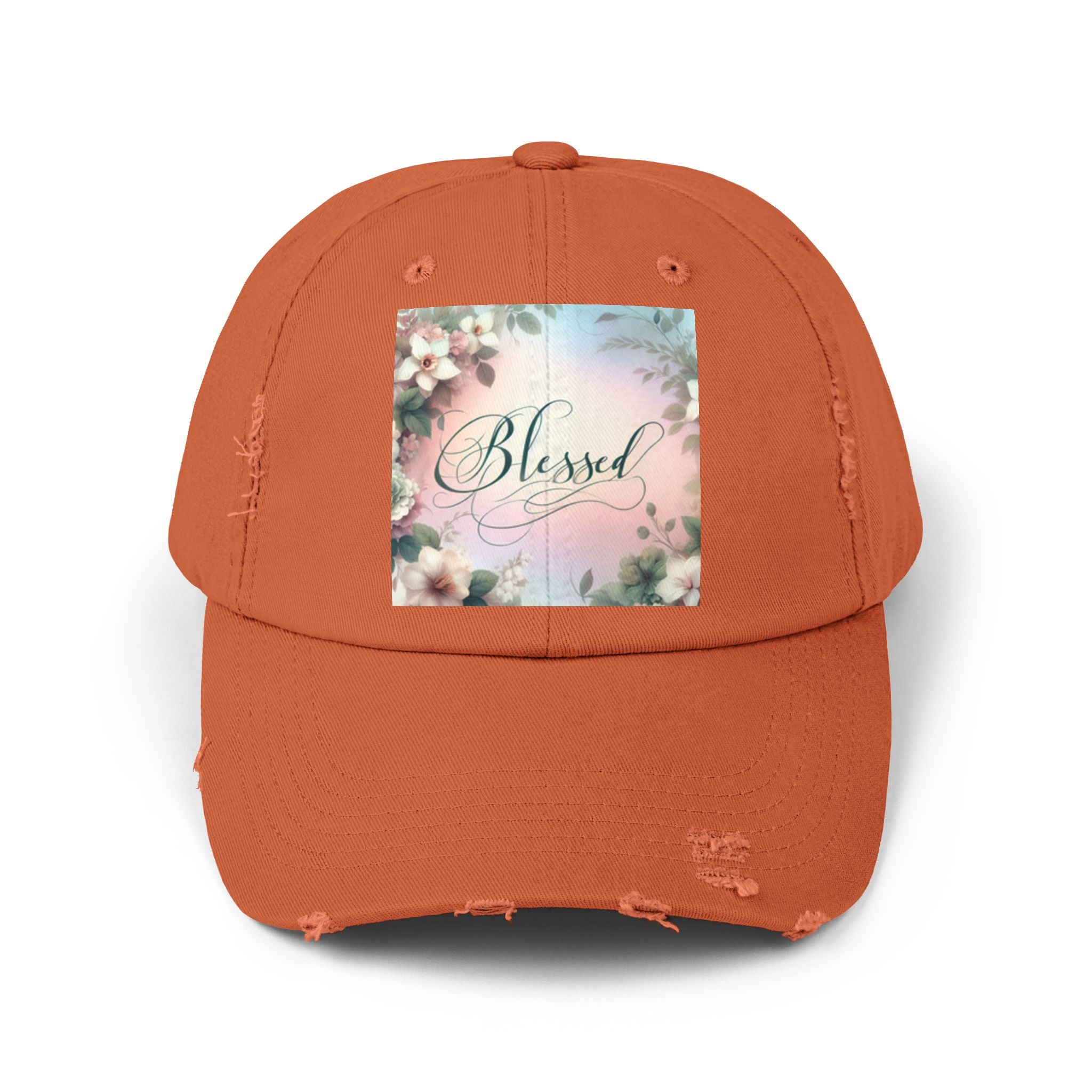 Blessed Distressed Cap, Floral Cap, Casual Wear