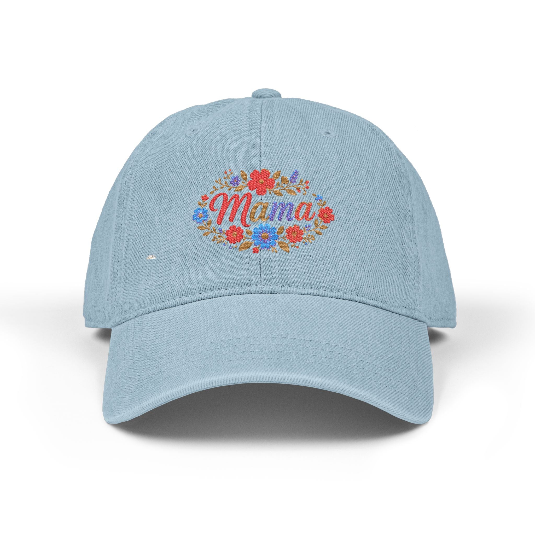 Mama Floral Embroidered Denim Hat — Cute Mom Baseball Cap, Mother’s Day Gift