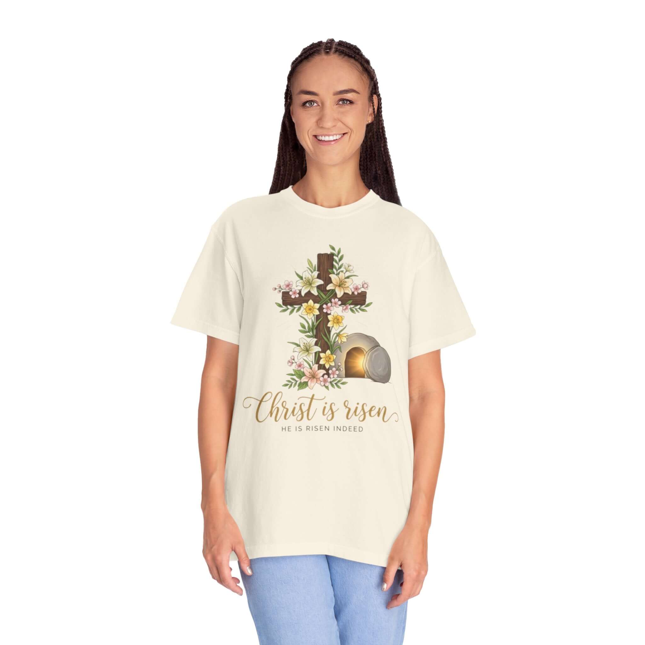 Infant apparel T Shirt cream Floral Cross & Empty Tomb Christian Tee