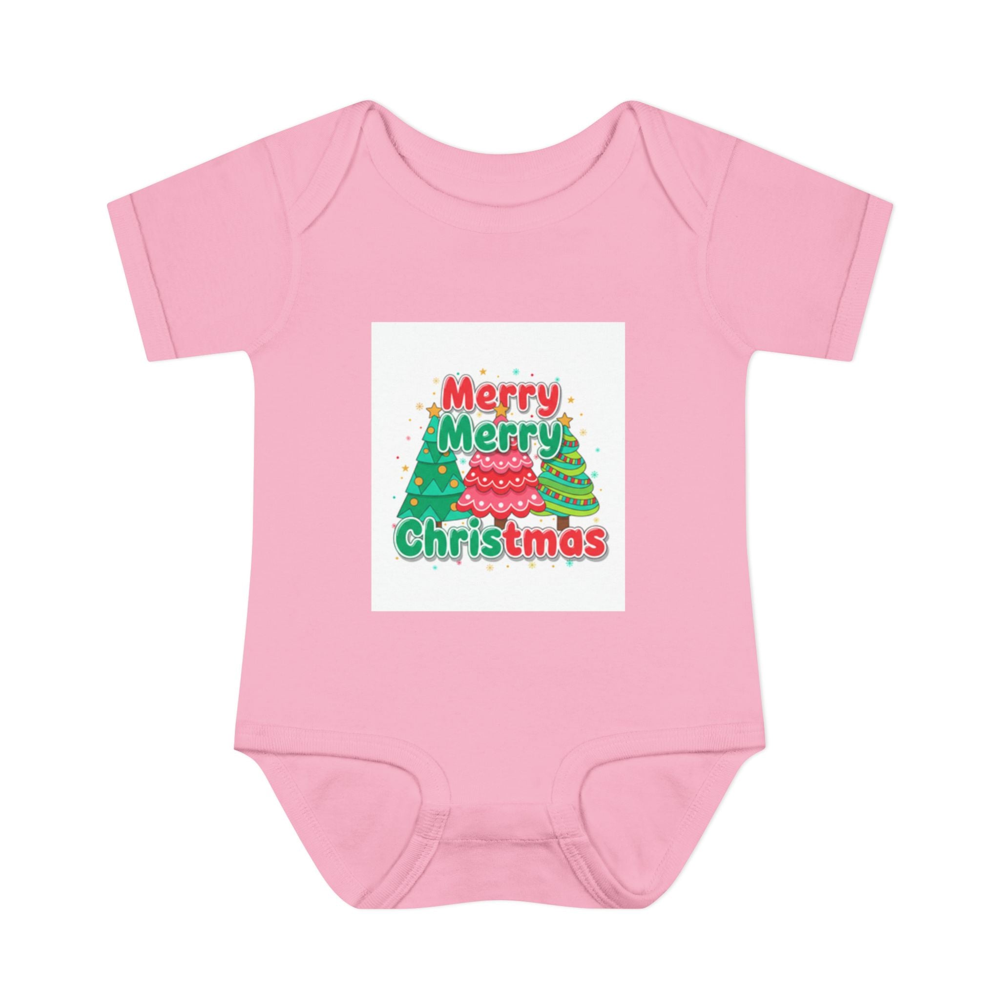 Infant Bodysuit — "Merry Merry Christmas Tree" Holiday Onesie pink