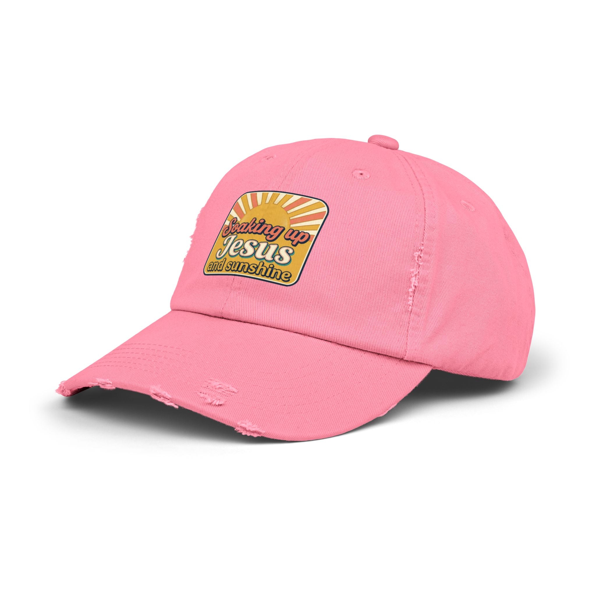 Distressed Baseball Cap — “Soaking Up Jesus and Sunshine” Retro Faith Hat