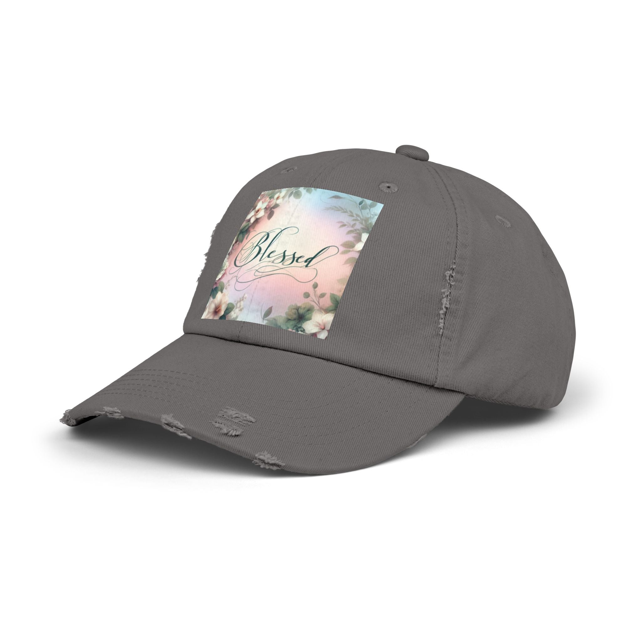 Blessed Distressed Cap, Floral Cap, Casual Wear