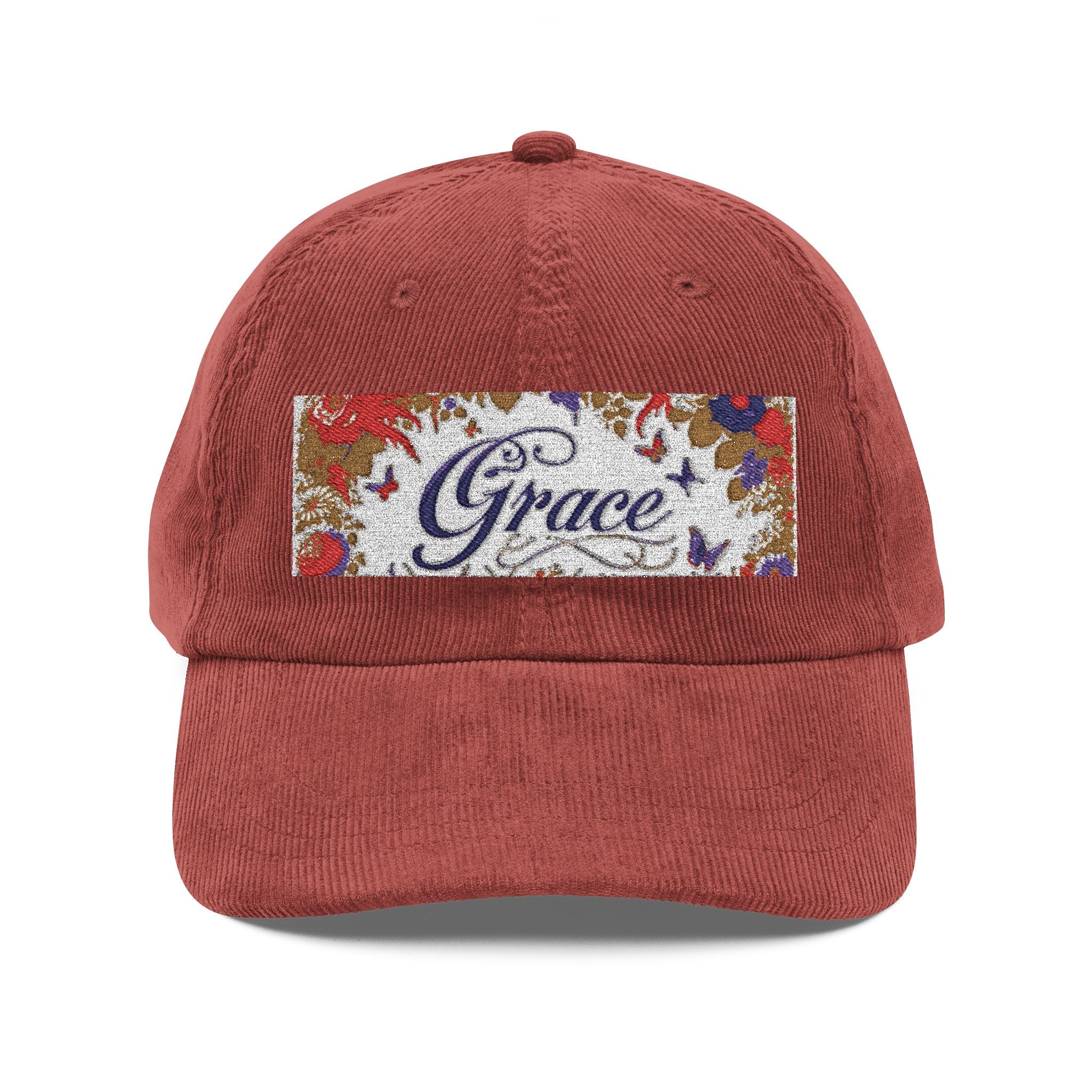 Grace Embroidered Corduroy Cap, Vintage Hat, Fashion Accessory
