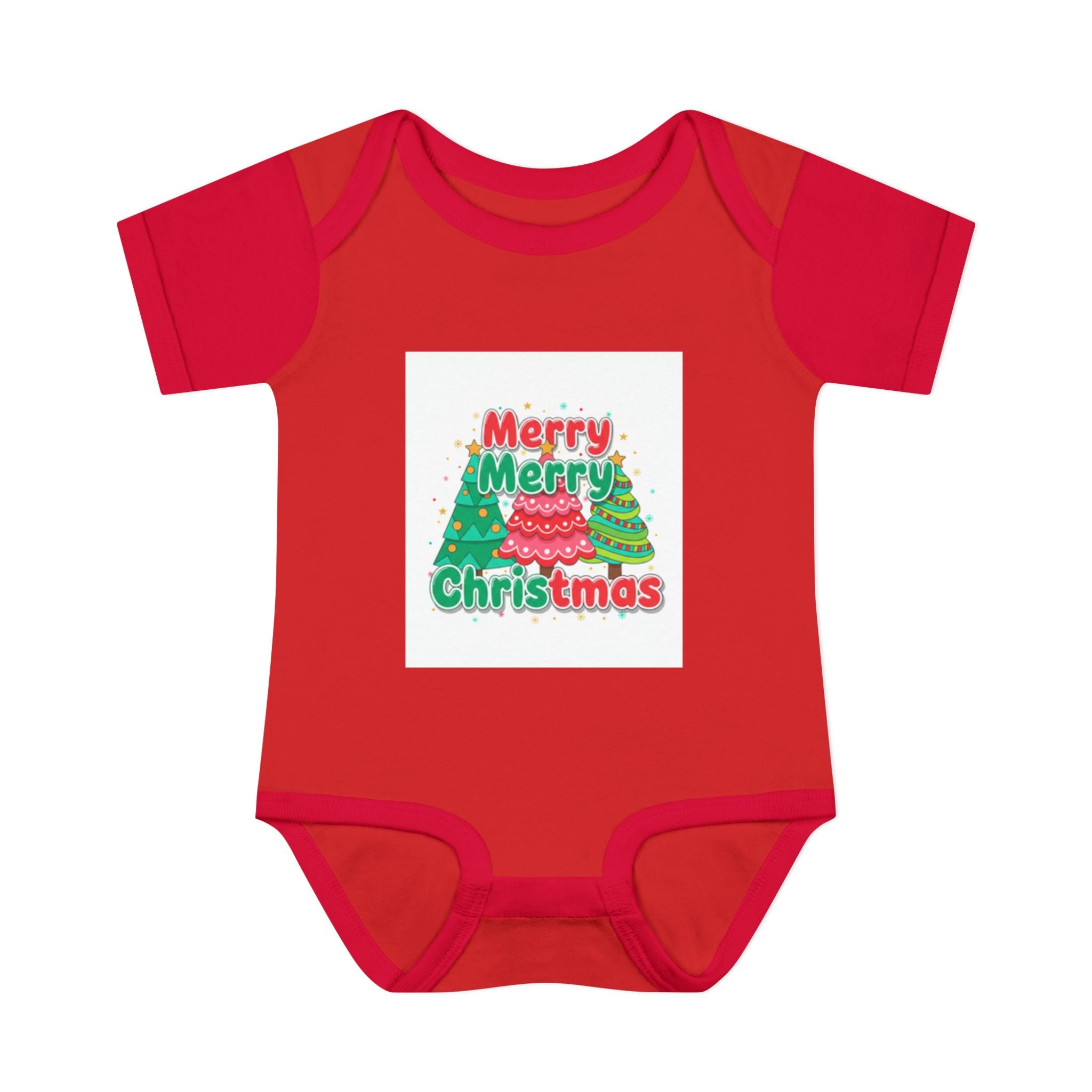 Infant Bodysuit — "Merry Merry Christmas Tree" Holiday Onesie red