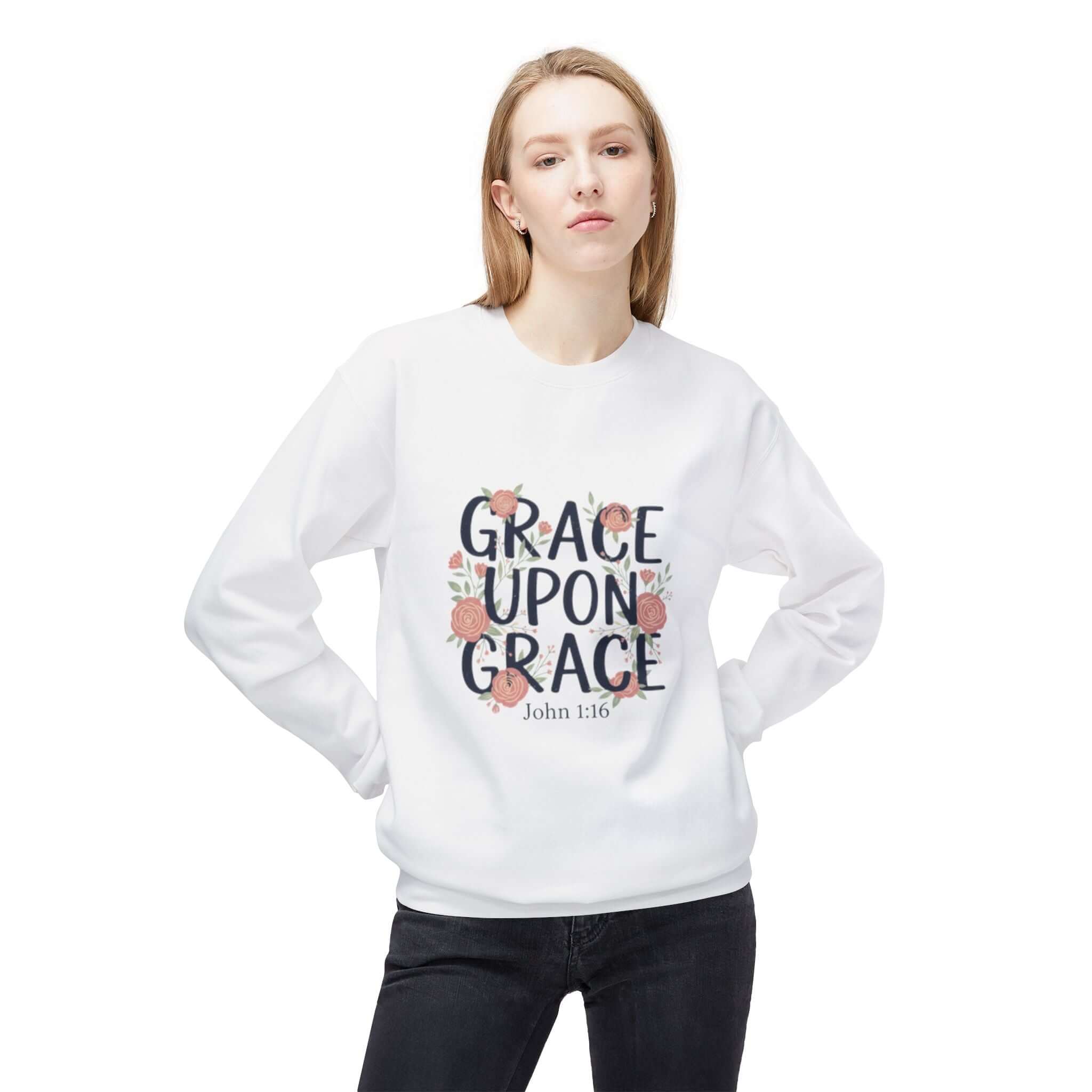 Grace Upon Grace Floral Sweatshirt — Women's Inspirational Floral Crewneck