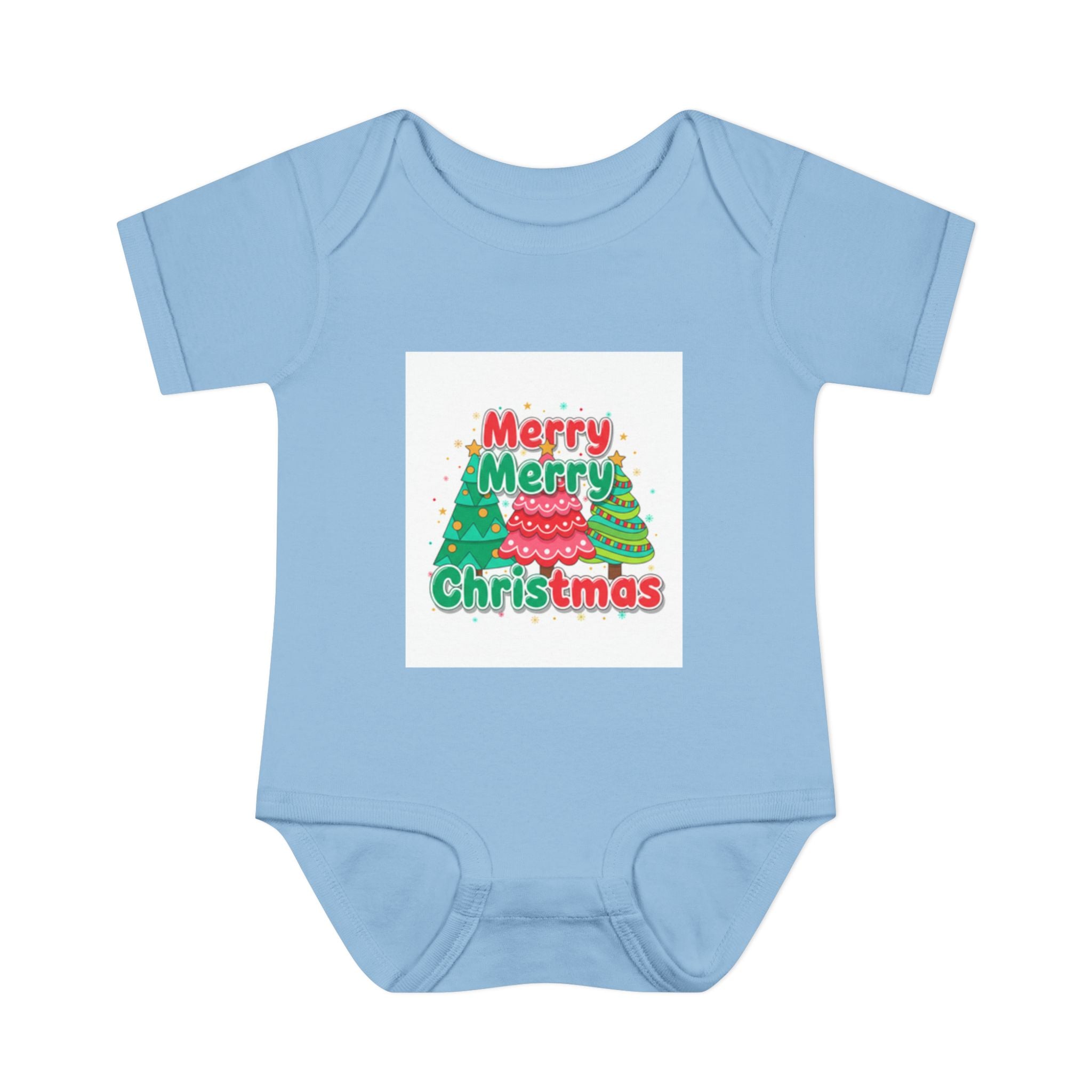 Infant Bodysuit — "Merry Merry Christmas Tree" Holiday Onesie sky blue