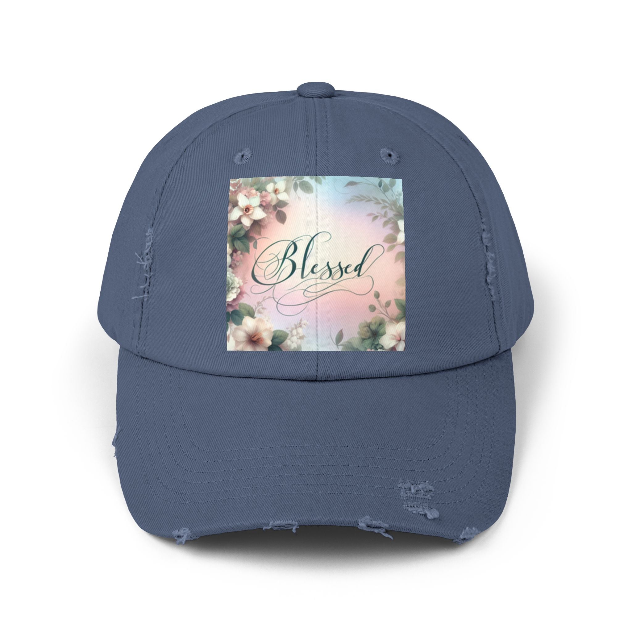 Blessed Distressed Cap, Floral Cap, Casual Wear