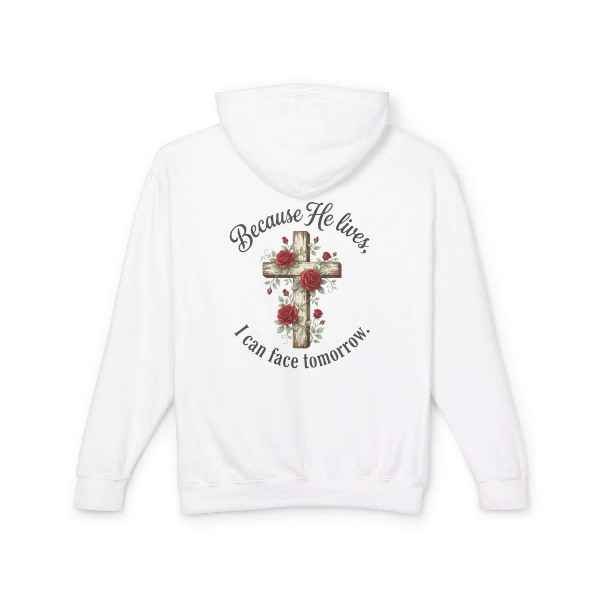 Christian sweatshirt featuring a white cross design, perfect for casual wear and expressing faith.