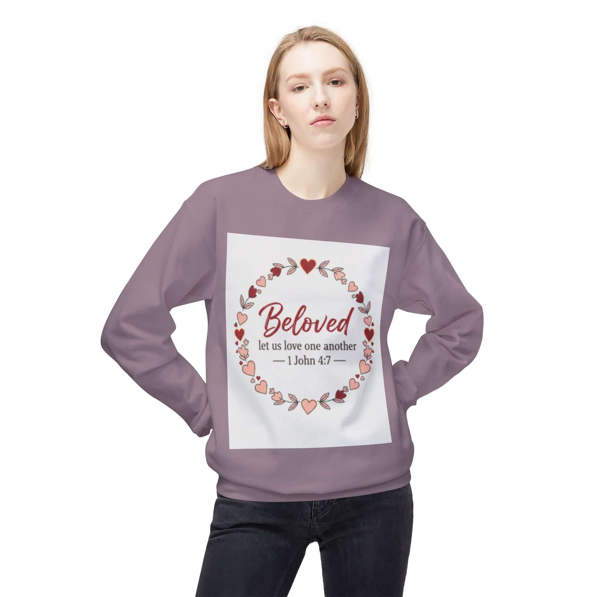 christian sweatshirt Love One Another Sweatshirt light purple Christian Crewneck