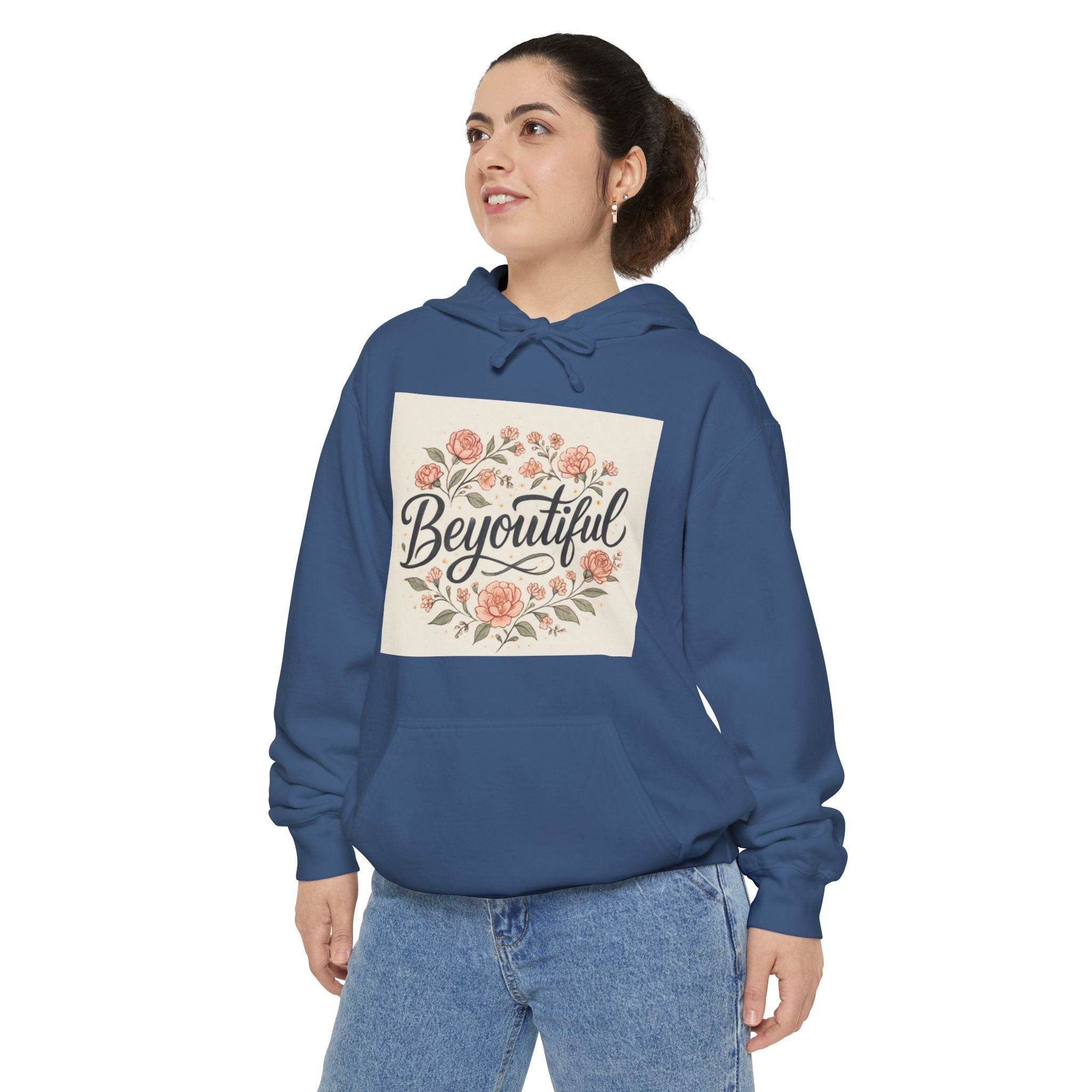 Beyoutiful Floral Hoodie, Comfortable Hoodie, Floral Design blue