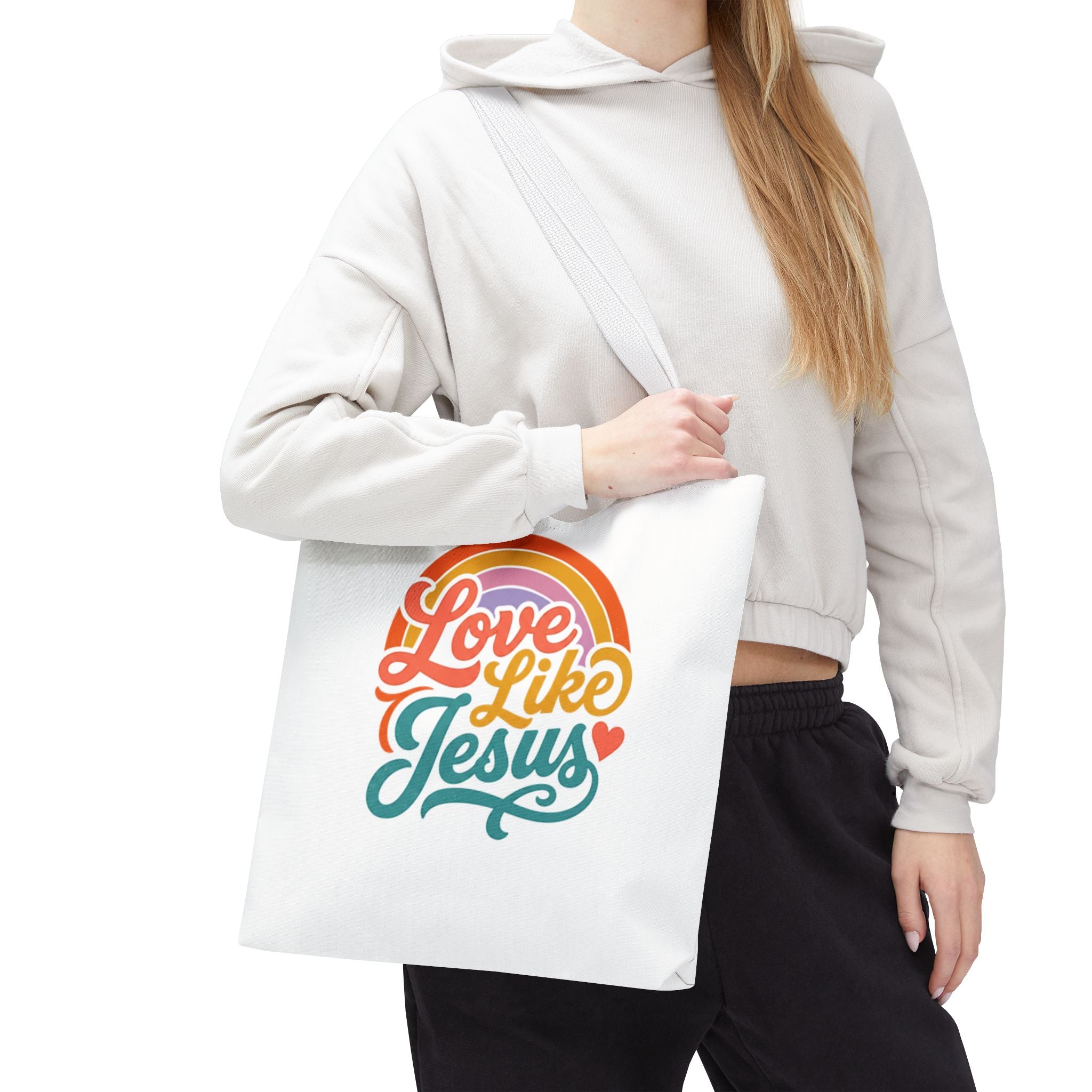Love Like Jesus Tote Bag — Retro Rainbow Christian Canvas Tote - faithcovenant
