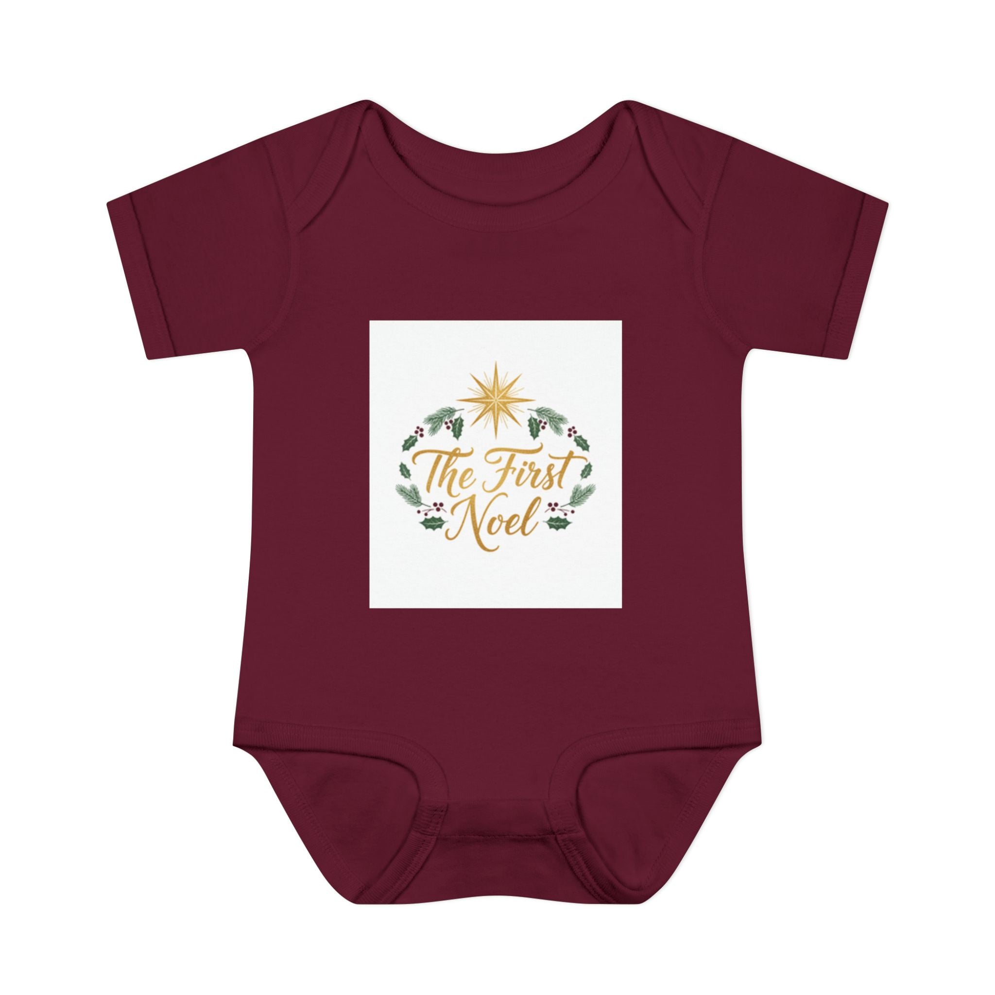Infant Bodysuit brown red "The First Noel" Christmas Baby Onesie