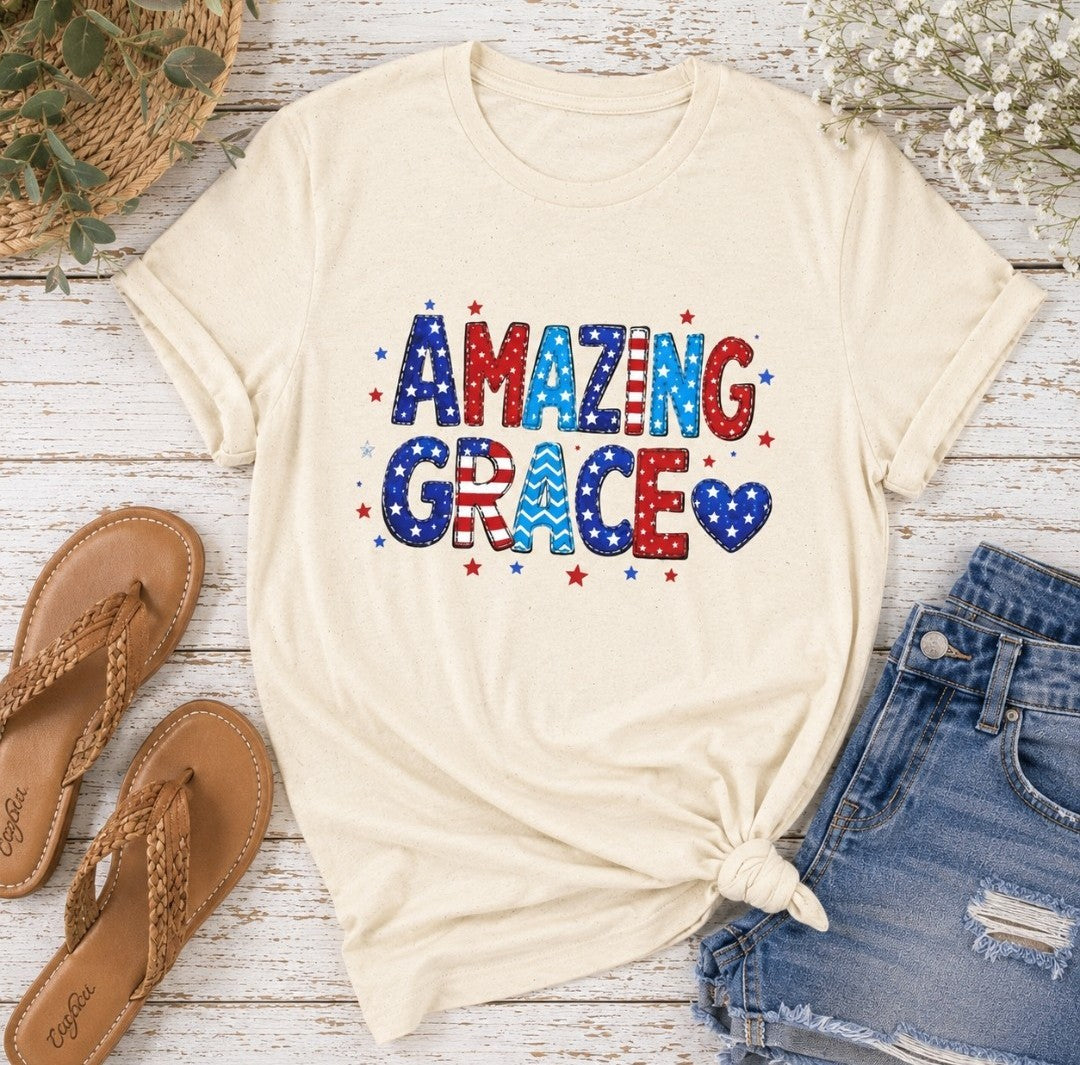 Amazing Grace American Flag T-Shirt — Patriotic Christian Tee for 4th of July