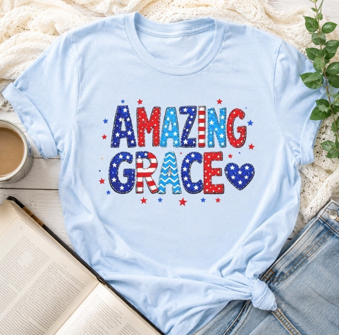 Amazing Grace American Flag T-Shirt — Patriotic Christian Tee for 4th of July