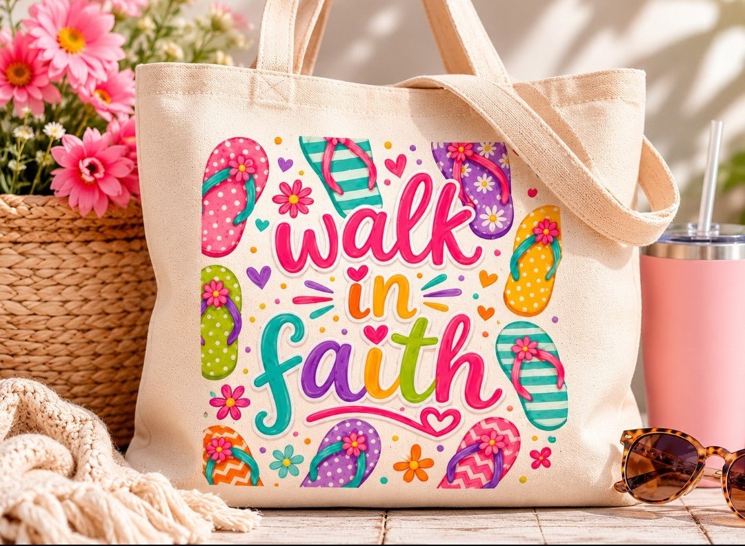 Walk In Faith Summer Beach Tote — Cotton Canvas Faith Tote Bag - faithcovenant