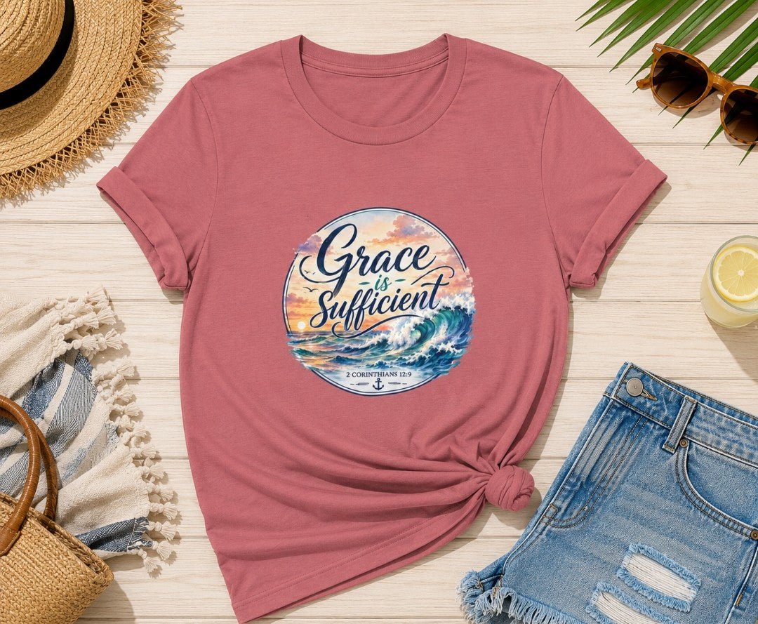 Grace Is Sufficient Tee – Inspirational Christian Beach Graphic T-Shirt - faithcovenant
