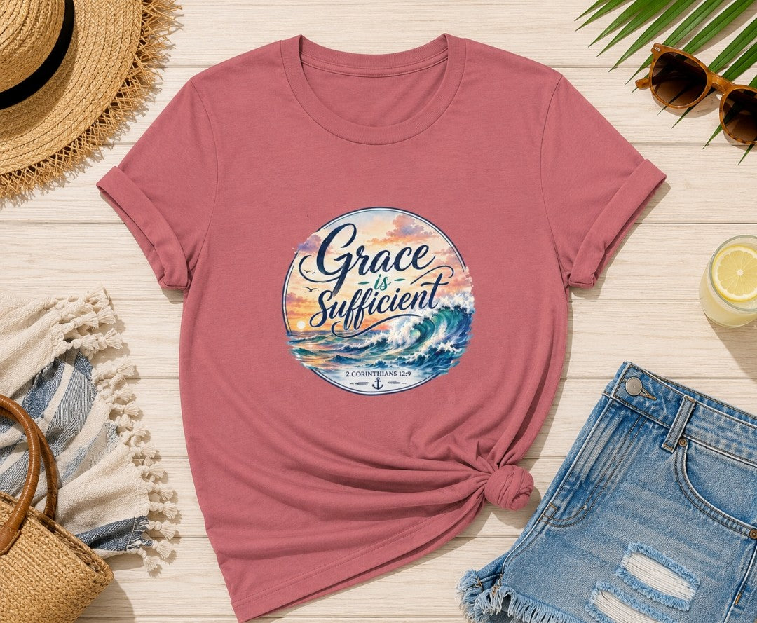 Grace Is Sufficient Tee – Inspirational Christian Beach Graphic T-Shirt