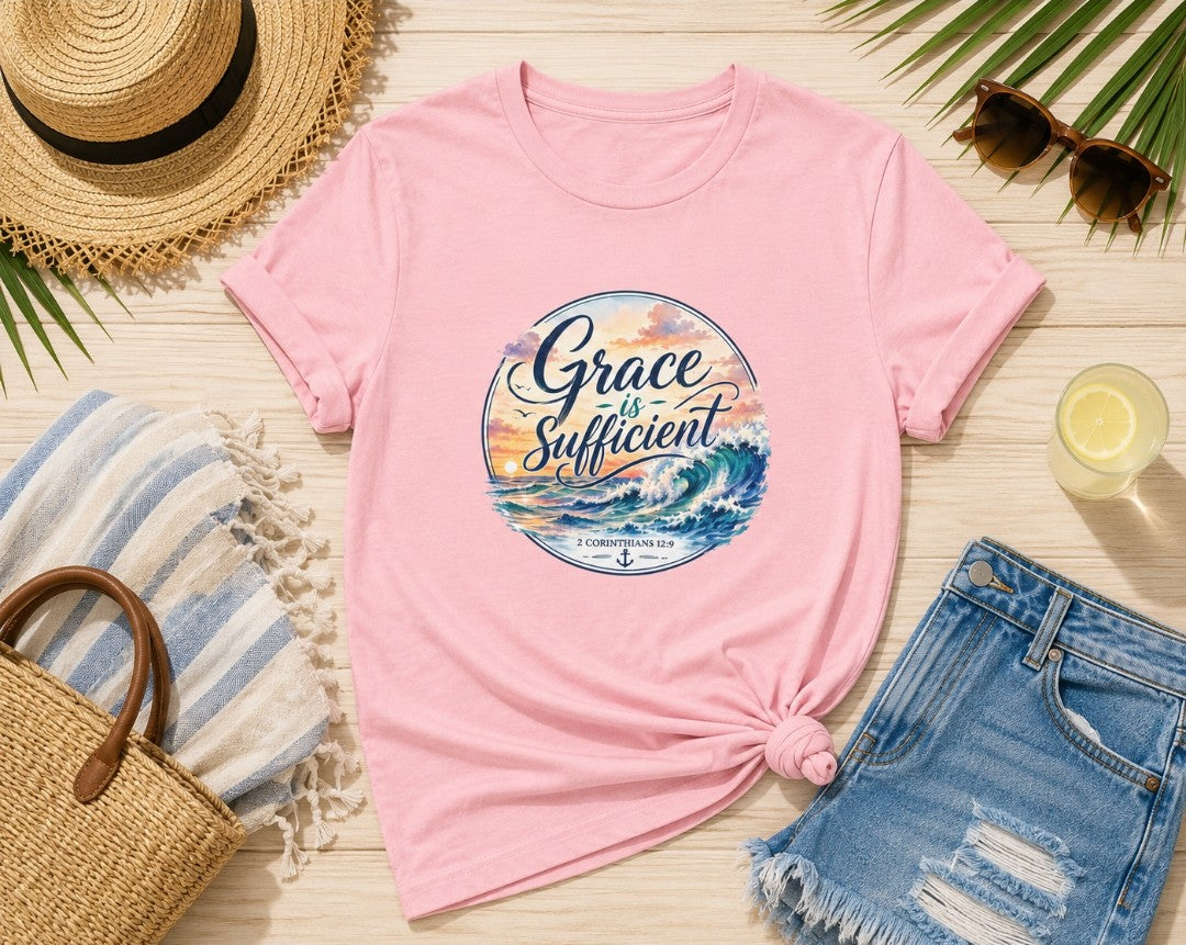 Grace Is Sufficient Tee – Inspirational Christian Beach Graphic T-Shirt