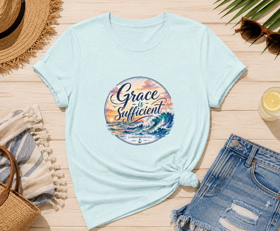 Grace Is Sufficient Tee – Inspirational Christian Beach Graphic T-Shirt - faithcovenant