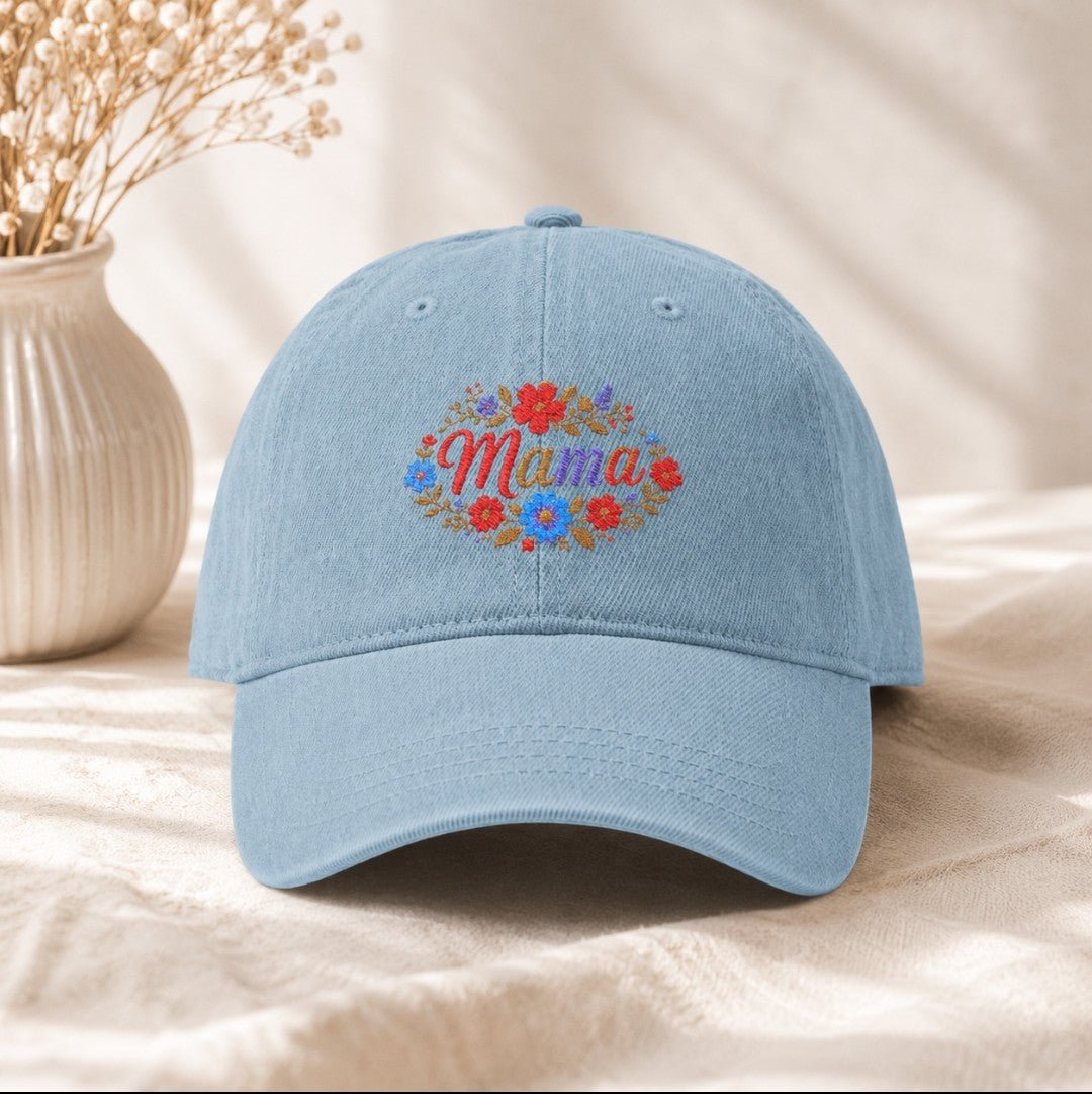 Mama Floral Embroidered Denim Hat — Cute Mom Baseball Cap, Mother’s Day Gift - faithcovenant