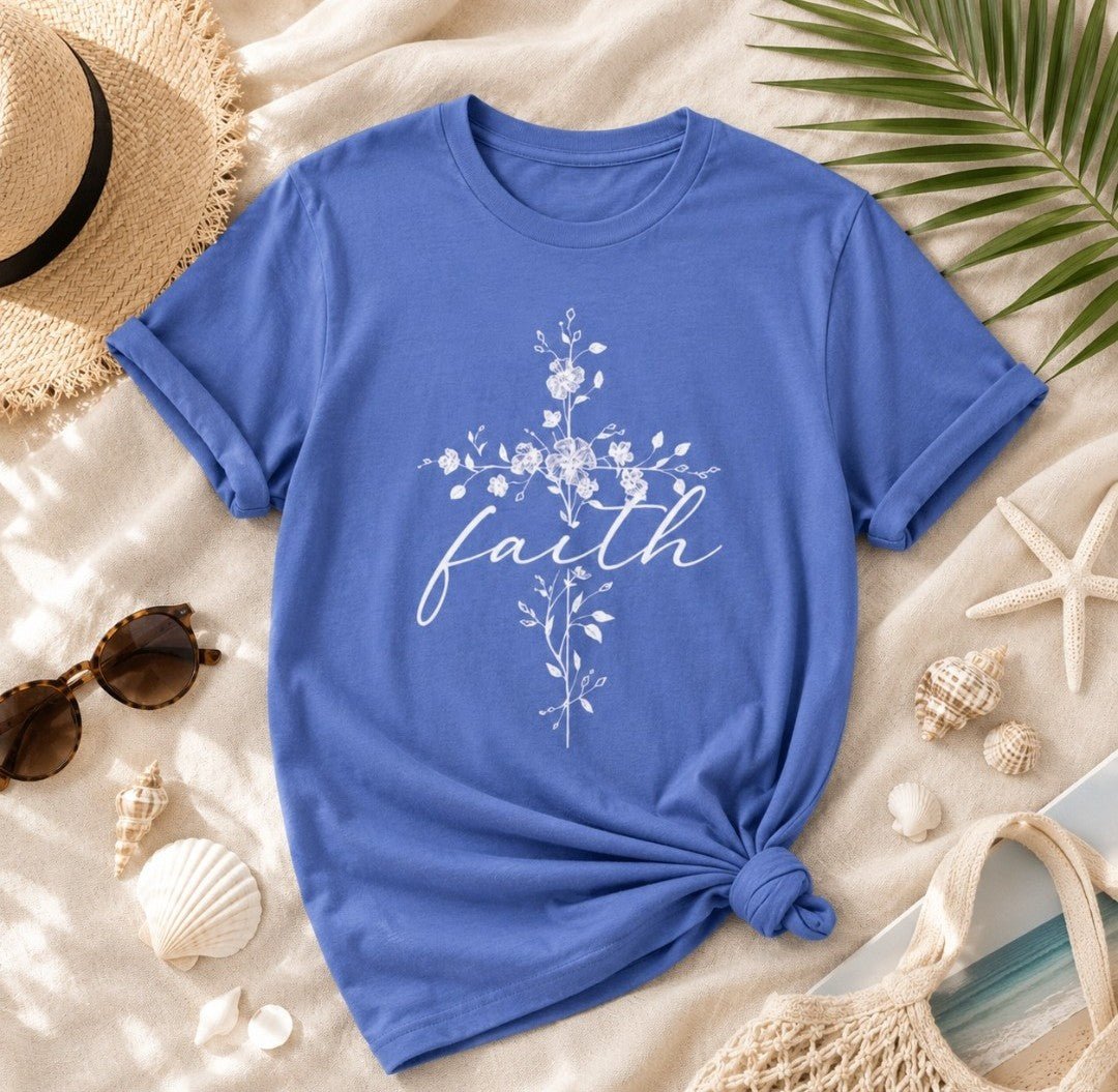 Faith Floral Cross T-Shirt — Christian Inspirational Tee - faithcovenant
