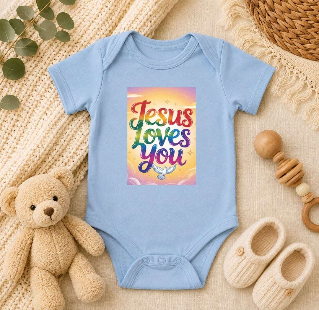 Mom and baby wearing Jesus Loves You Matching Mom + Baby Set with cozy blanket and knitted beanie