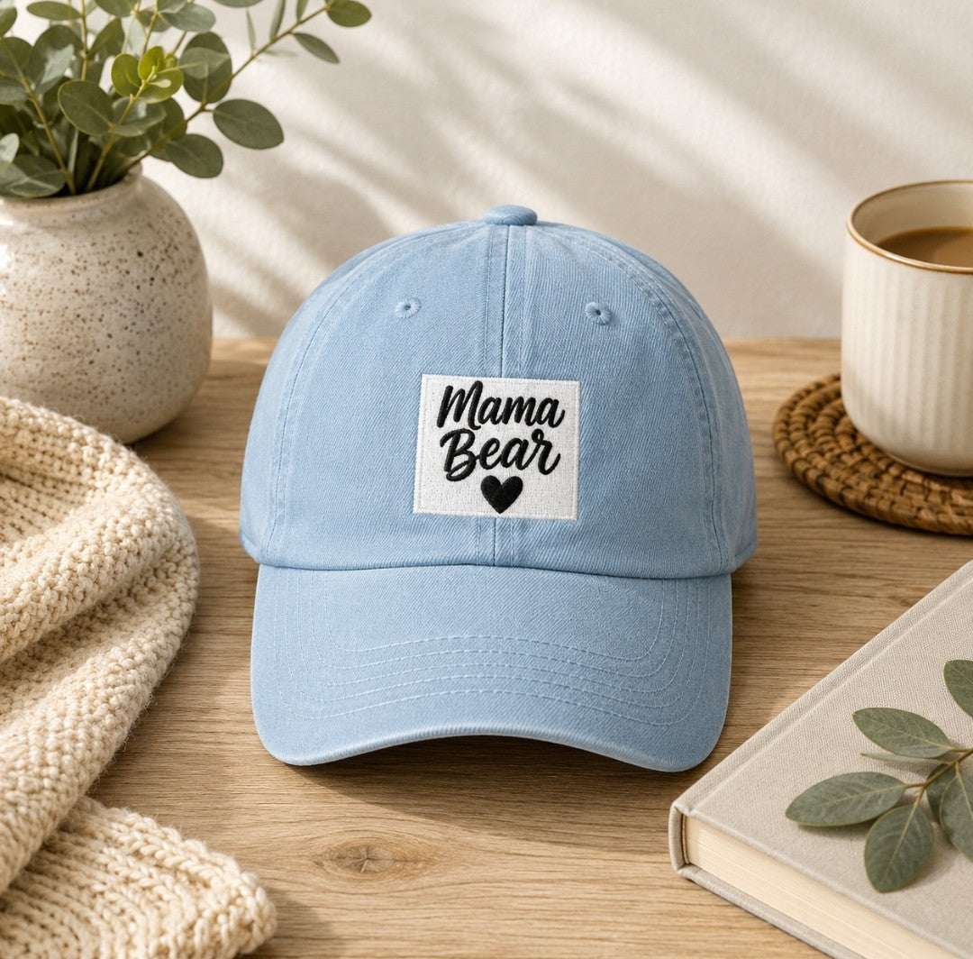 Mama Bear Denim Hat, Embroidered Hat, Denim Cap, Gift for Mom - faithcovenant
