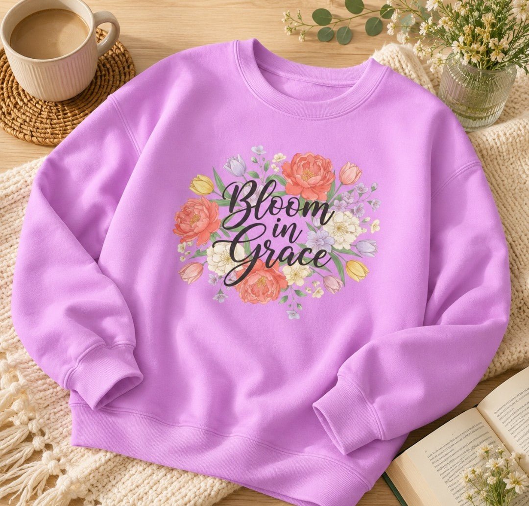 Bloom in Grace Sweatshirt — Floral Inspirational Crewneck - faithcovenant