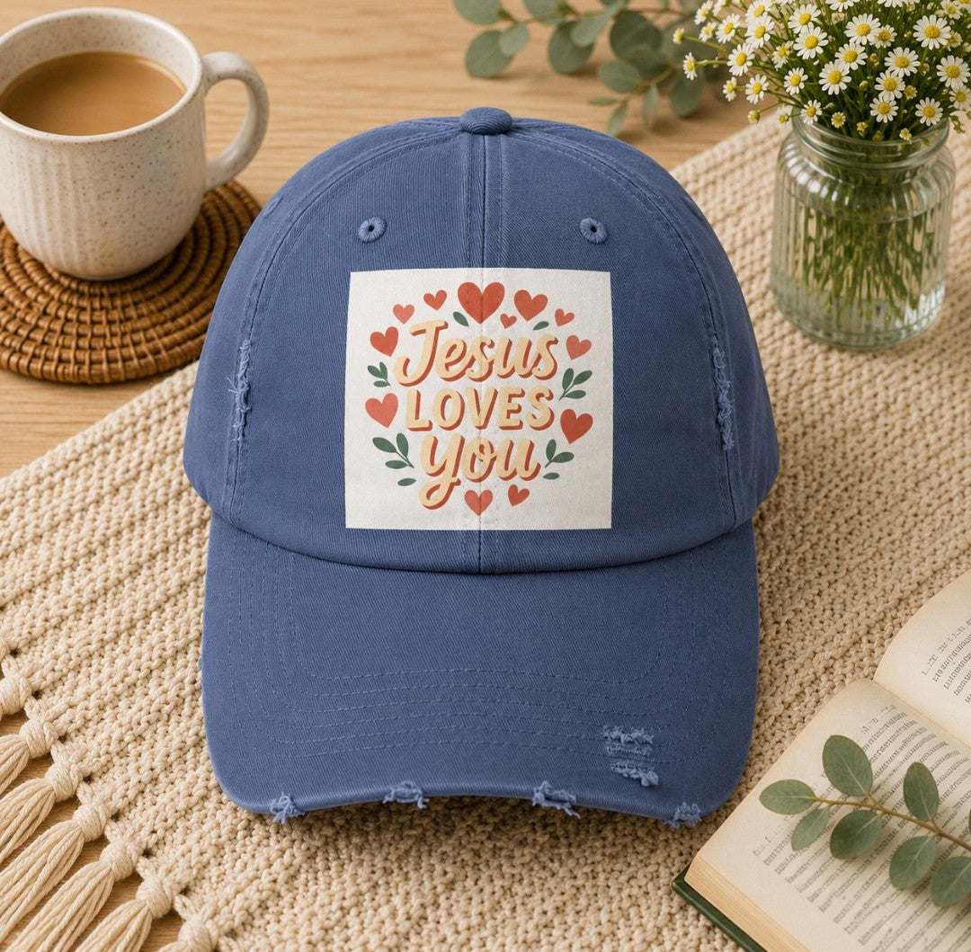 Jesus Loves You Distressed Cap, Vintage Cap, Jesus Apparel - faithcovenant