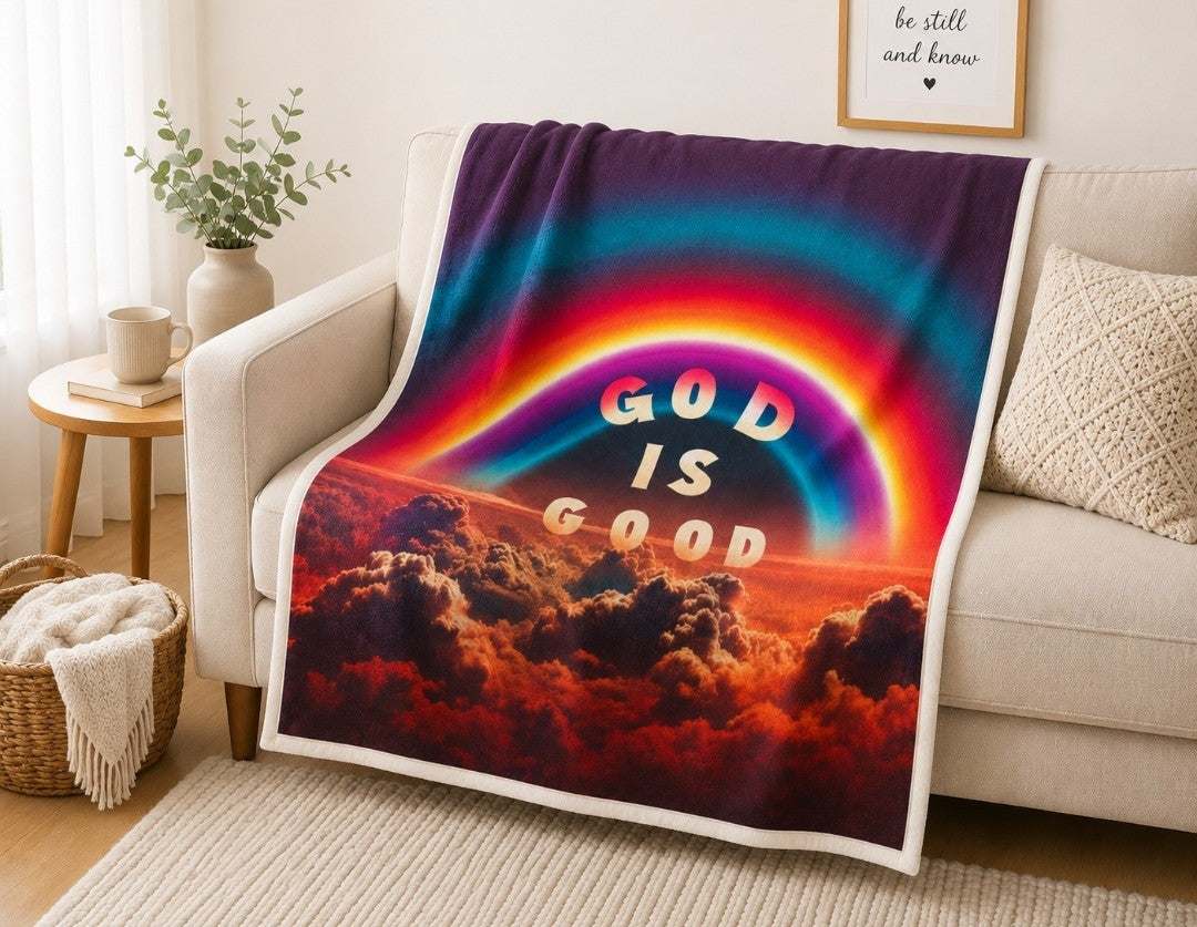 God is Good Rainbow Blanket, Velveteen Plush, Colorful Throw - faithcovenant