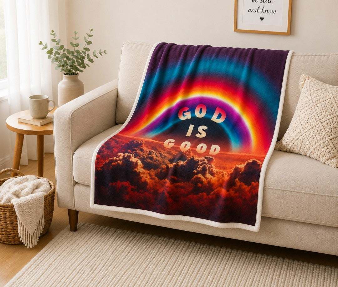 God is Good Rainbow Blanket, Velveteen Plush, Colorful Throw - faithcovenant