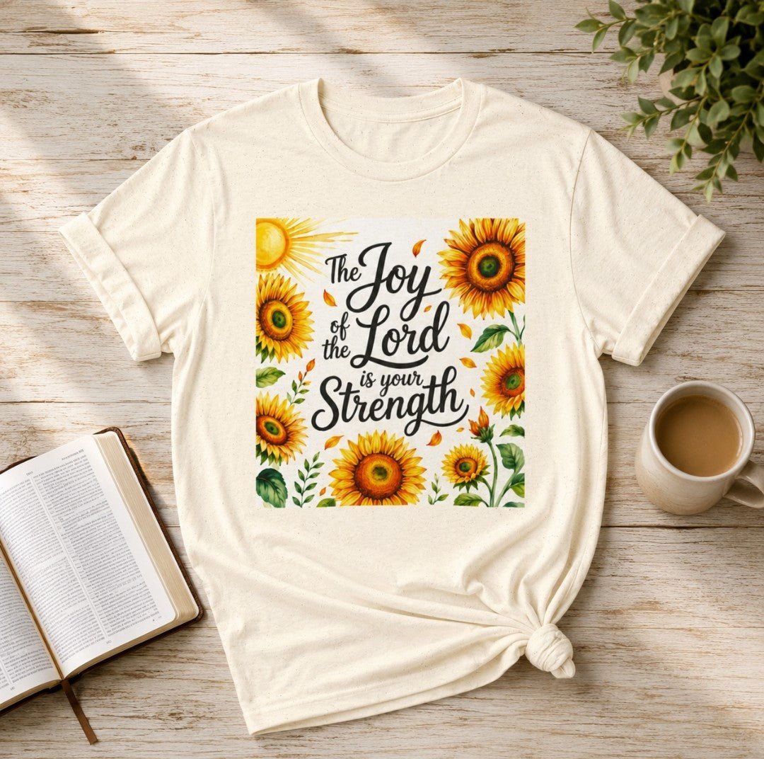 Joy of the Lord Sunflower Tee, Faith Shirt, Faith Based Apparel - faithcovenant