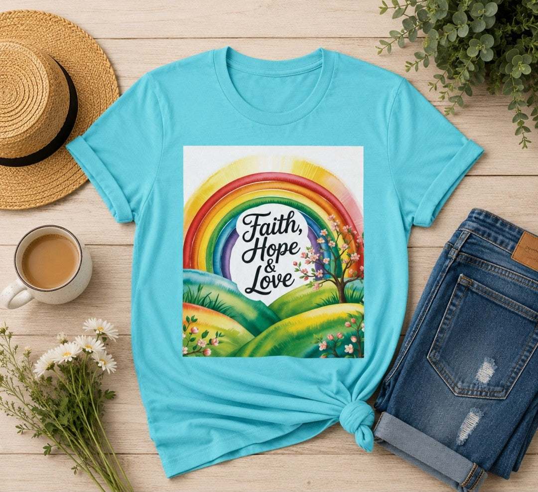 Faith, Hope & Love, Rainbow Graphic Tee, Faith Shirt - faithcovenant