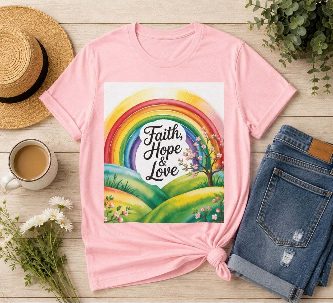 Faith, Hope & Love, Rainbow Graphic Tee, Faith Shirt - faithcovenant