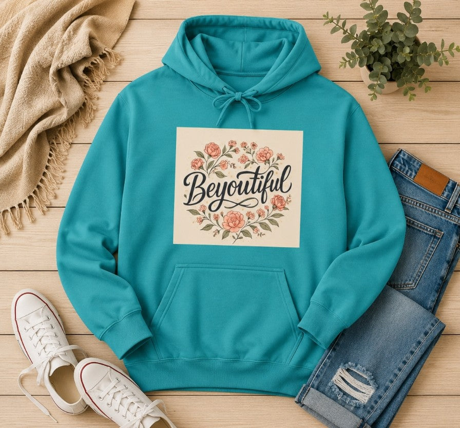 Beyoutiful Floral Hoodie, Comfortable Hoodie, Floral Design