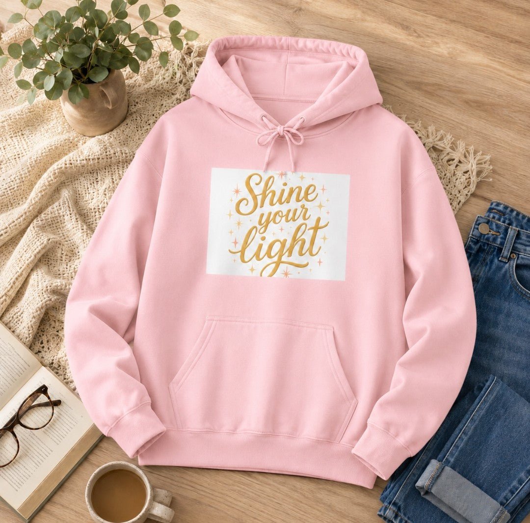 Shine Your Light Hoodie, Motivational Sweatshirt, Cozy Casual Wear - faithcovenant