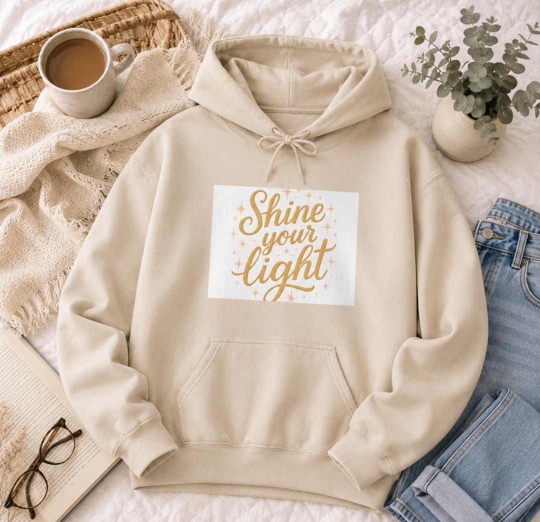 Shine Your Light Hoodie, Motivational Sweatshirt, Cozy Casual Wear - faithcovenant
