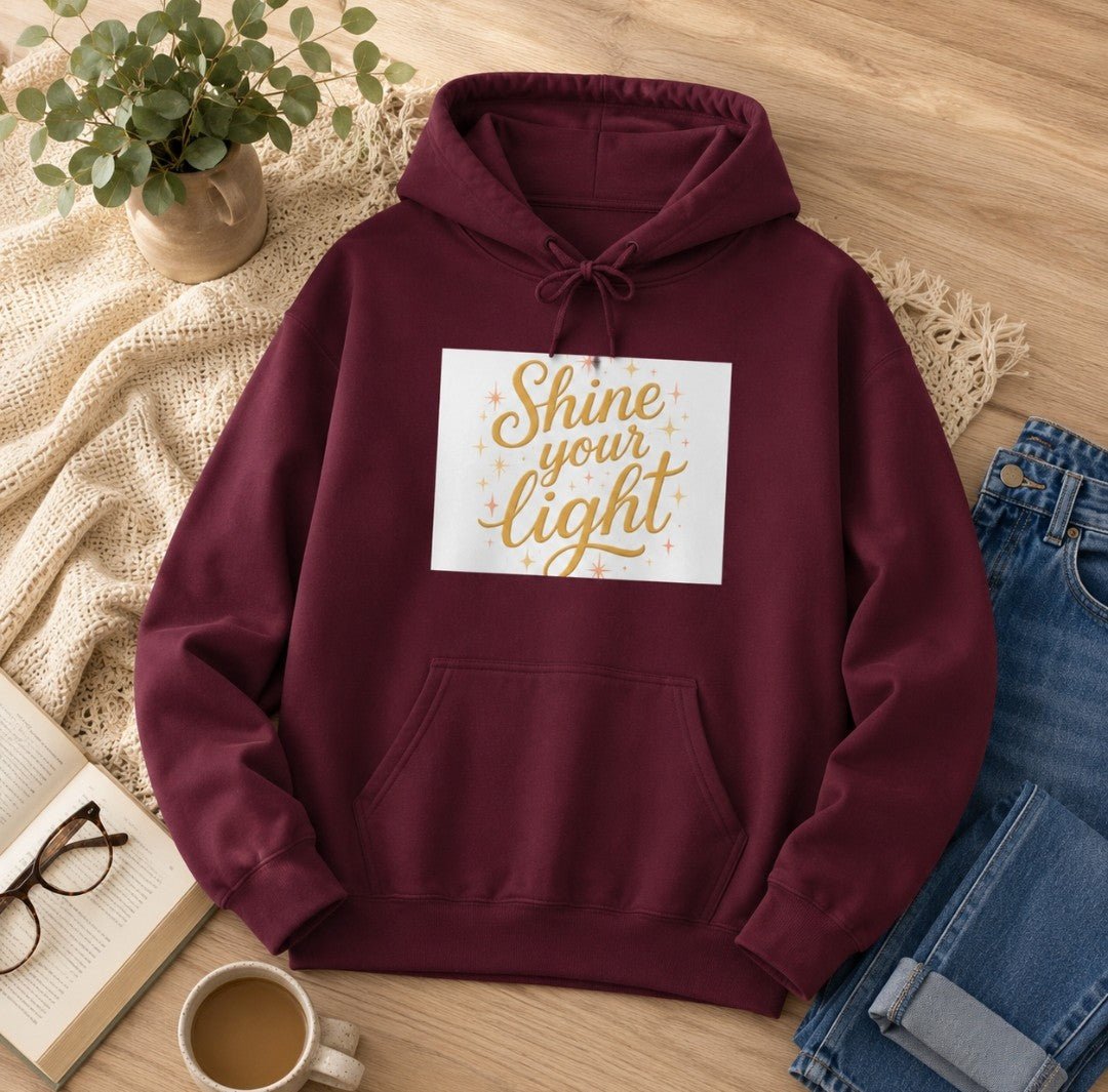 Shine Your Light Hoodie, Motivational Sweatshirt, Cozy Casual Wear - faithcovenant