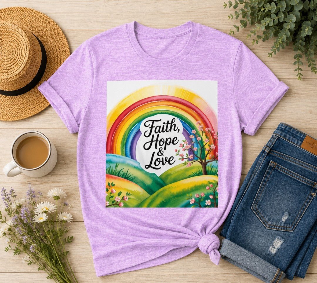 Faith, Hope & Love, Rainbow Graphic Tee, Faith Shirt - faithcovenant