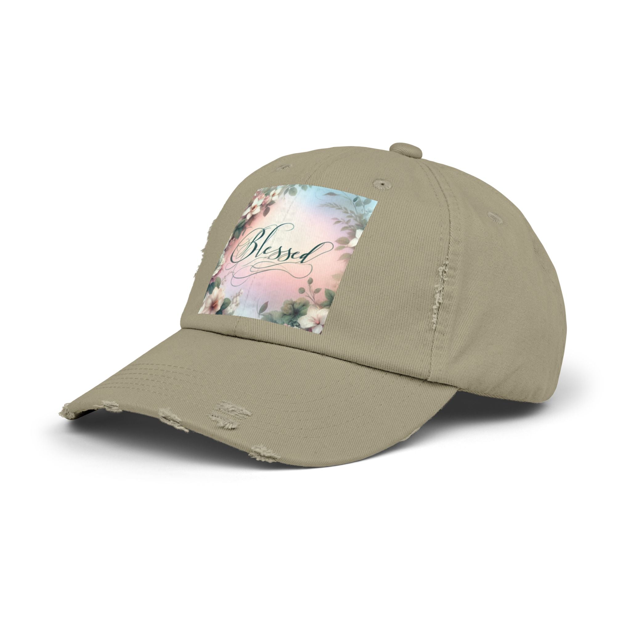 Blessed Distressed Cap, Floral Cap, Casual Wear