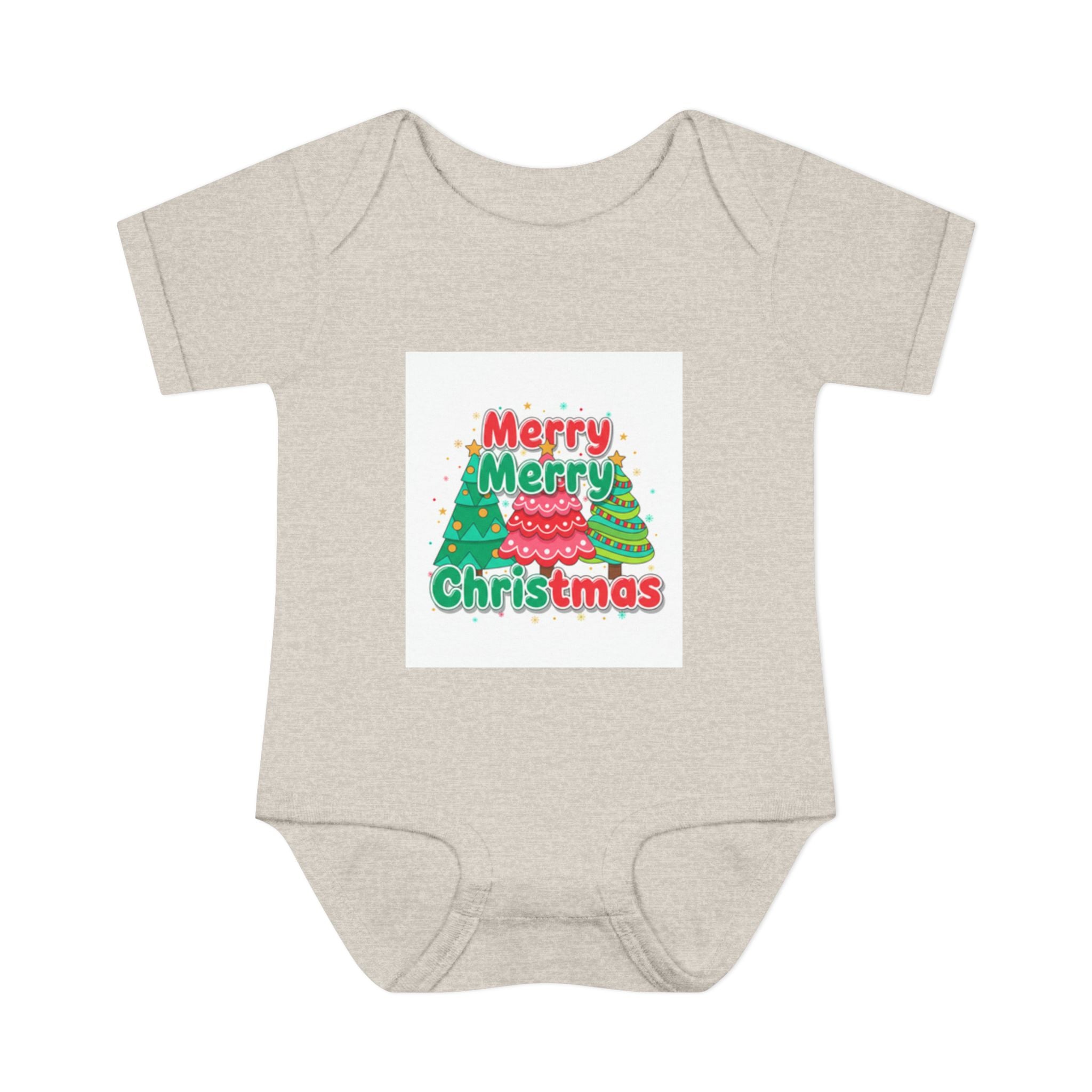 Infant Bodysuit — "Merry Merry Christmas Tree" Holiday Onesie off-white